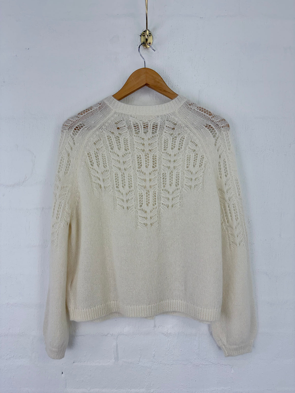 Sézane Vintage Style White Lace Merino & Mohair Blend Cardigan - AU8/10