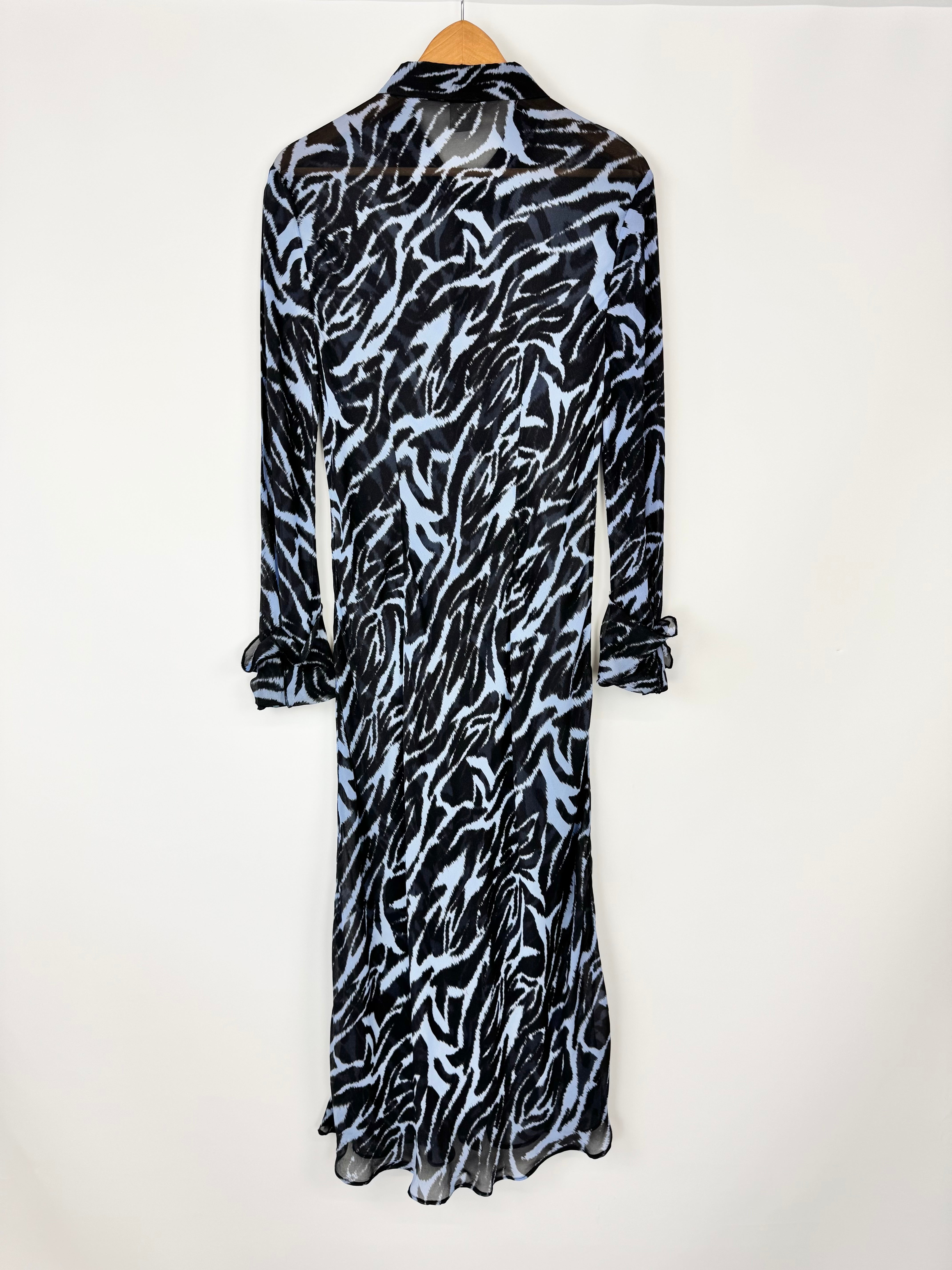 Husk Black & Blue Zebra Patterned Bias Cut Maxi Shirt Dress - AU12