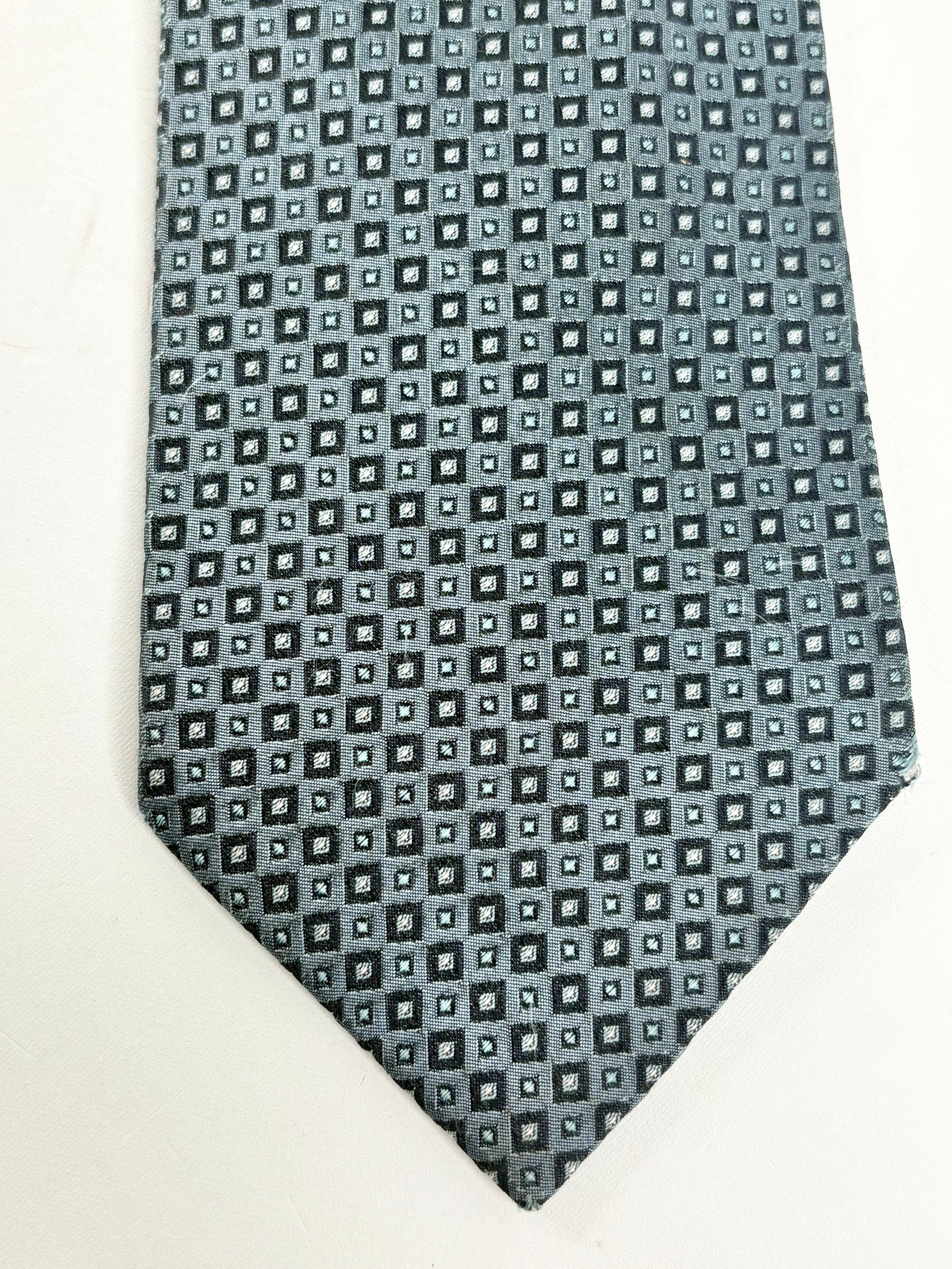 Boss Hugo Boss Steel Blue Square Patterned Silk Tie