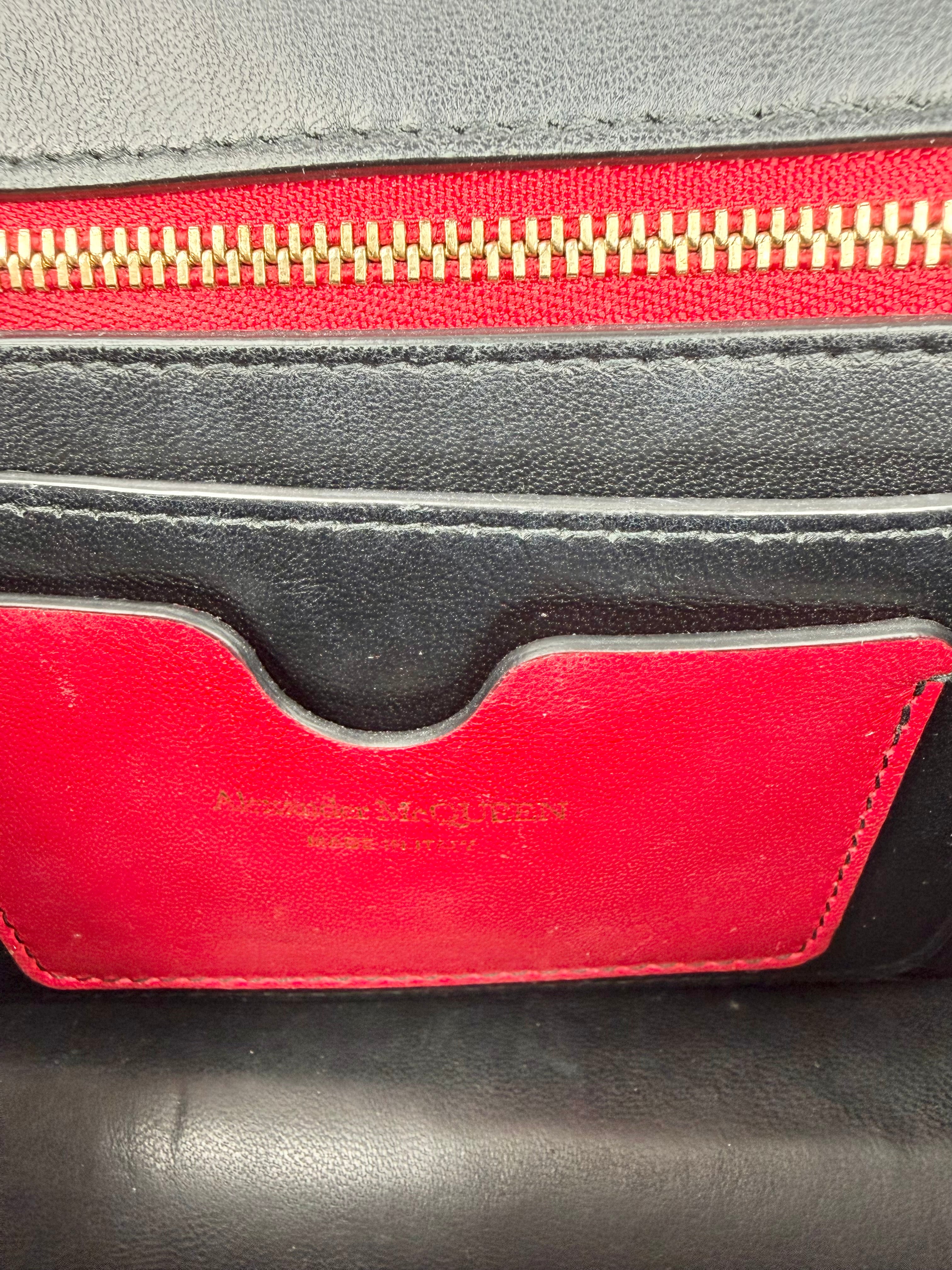 Alexander McQueen Black Croc Embossed 4 Ring Satchel