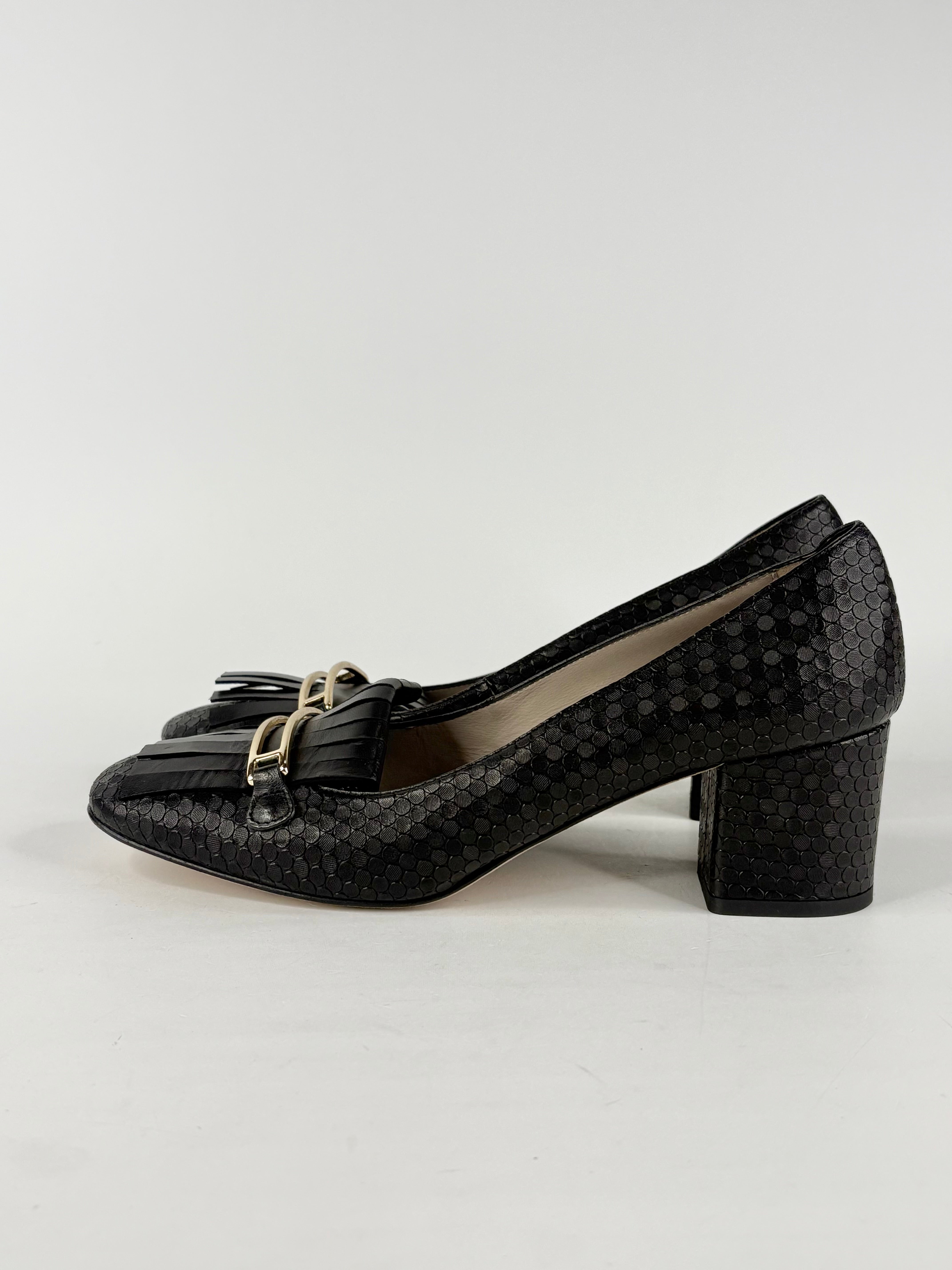 Habbot Black Leather Scaly Loafer-Pumps - EU40