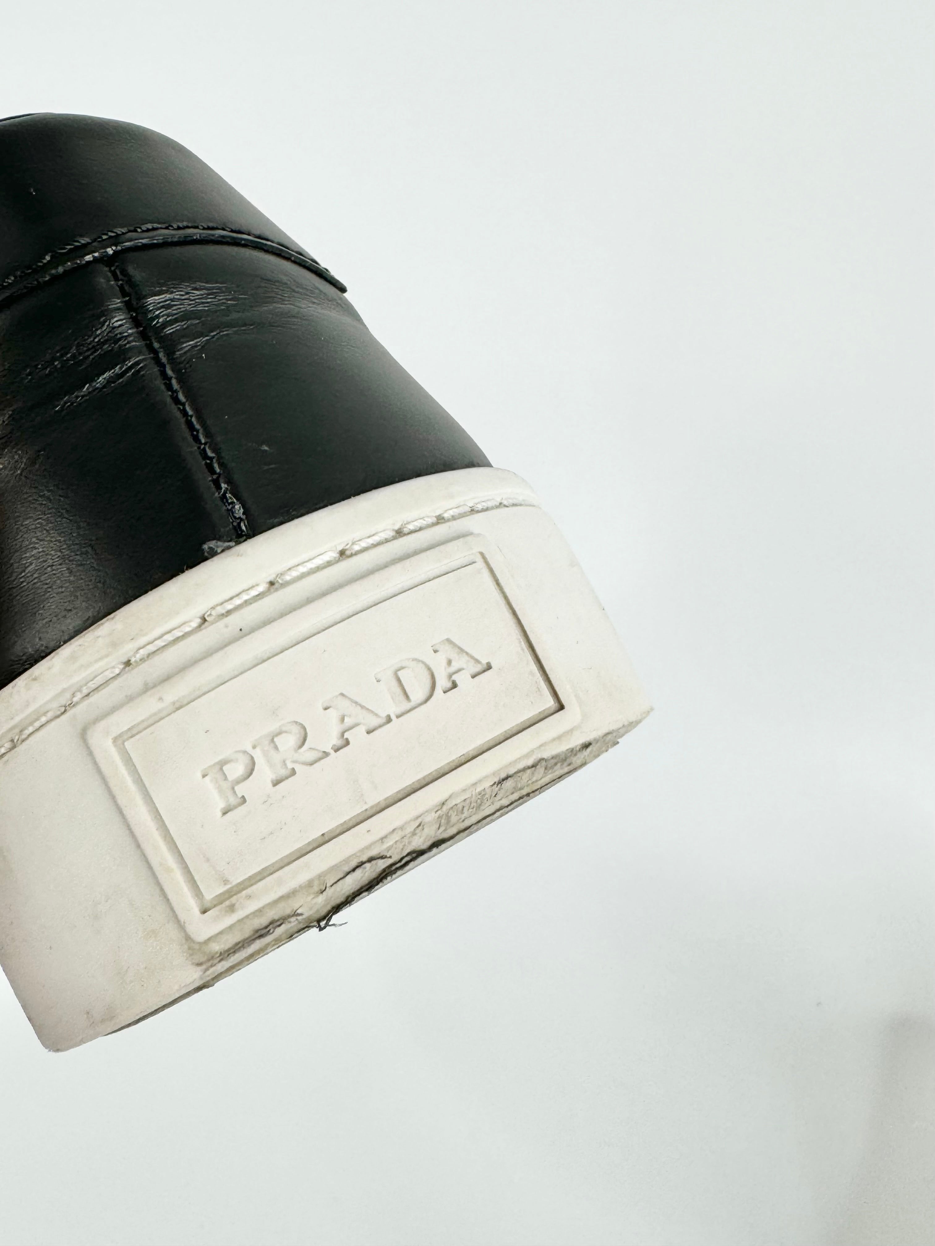 Prada Black Leather Three Strap Velcro Sneakers - EU37.5