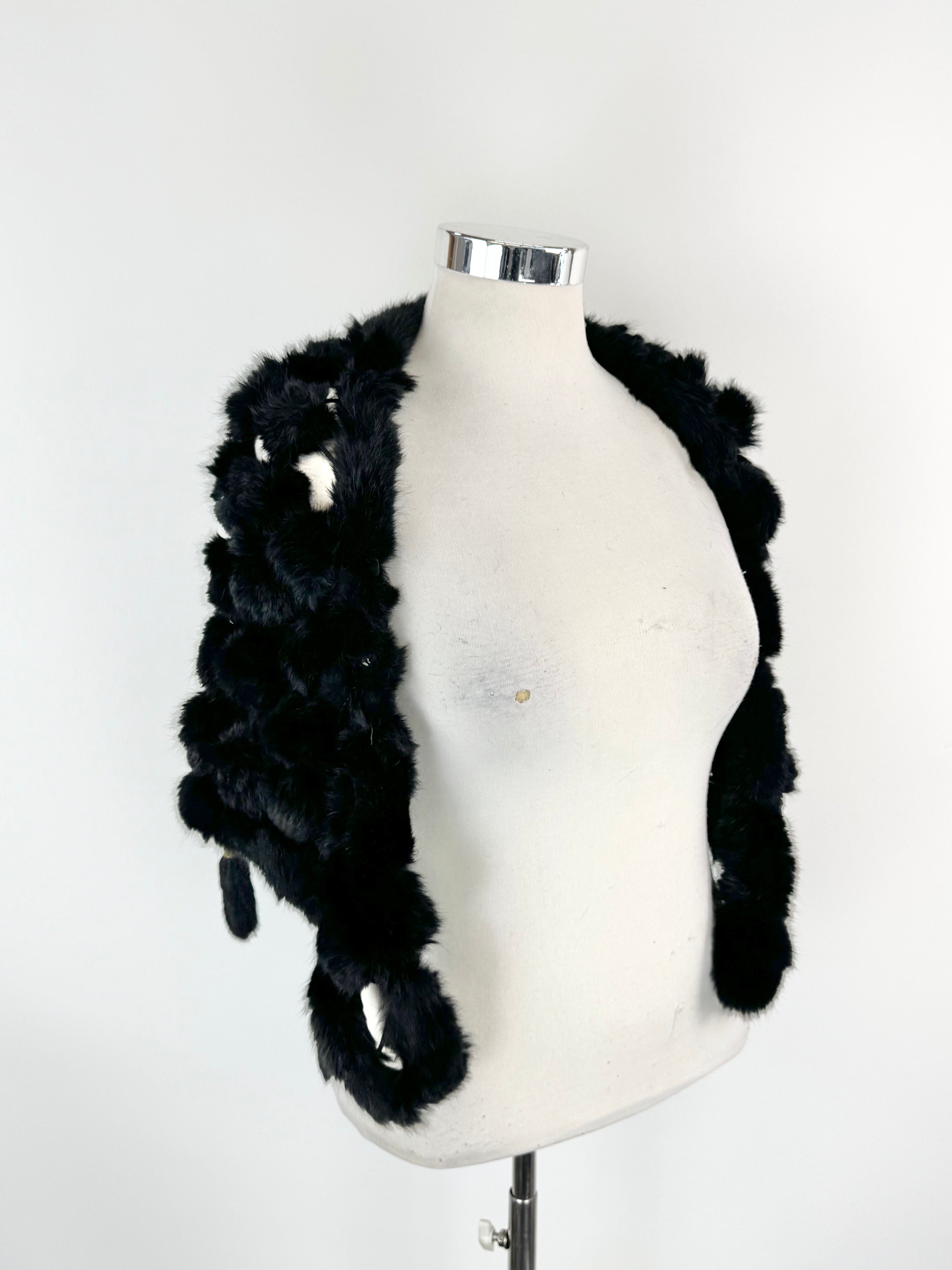 Black Triangular Fur Ball Shawl