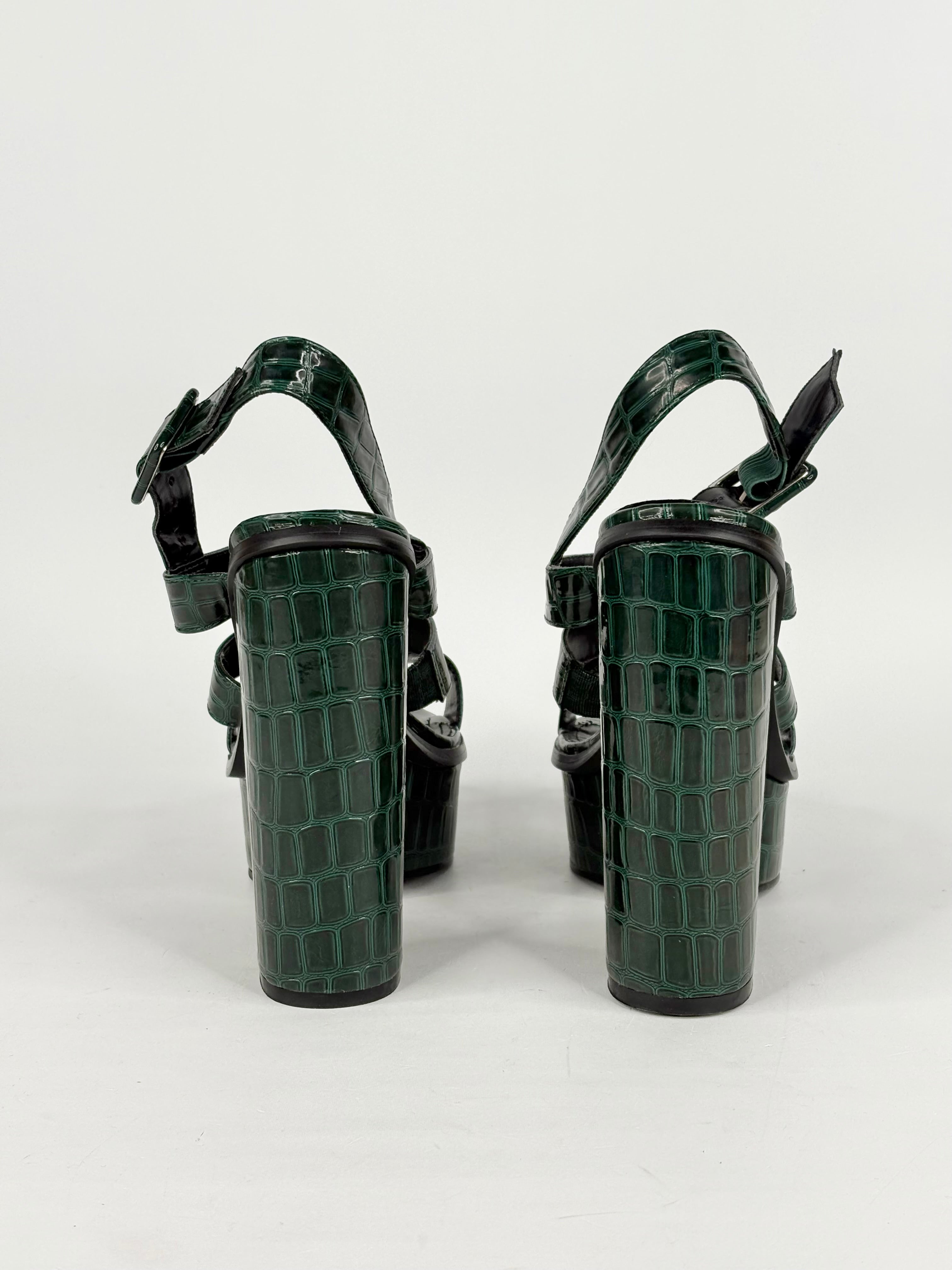 Public Desire Green-Croc 'Gracie' Platform Sandals - EU38
