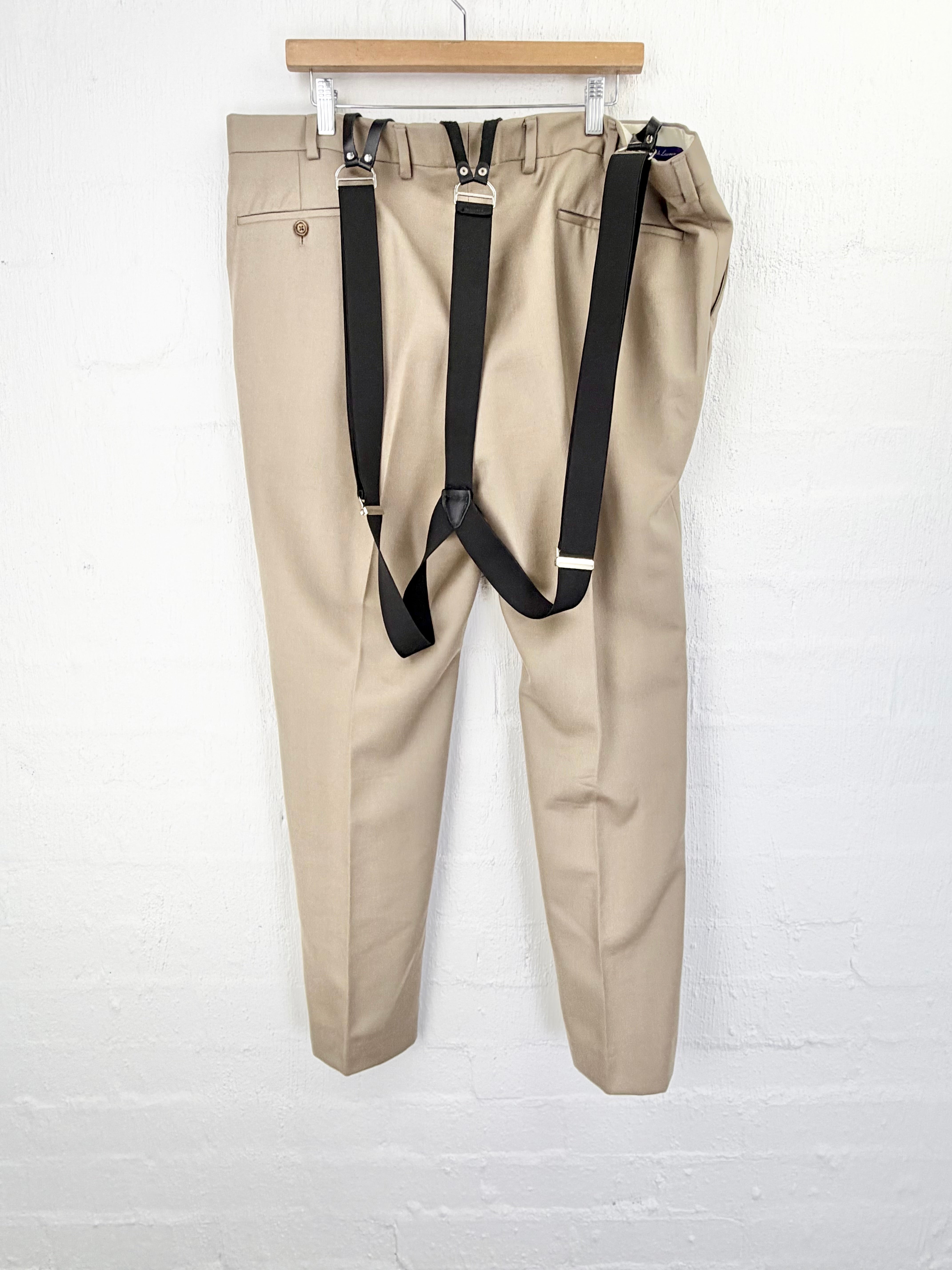 Ralph Lauren Taupe Wool & Black Suspender Slacks - 40