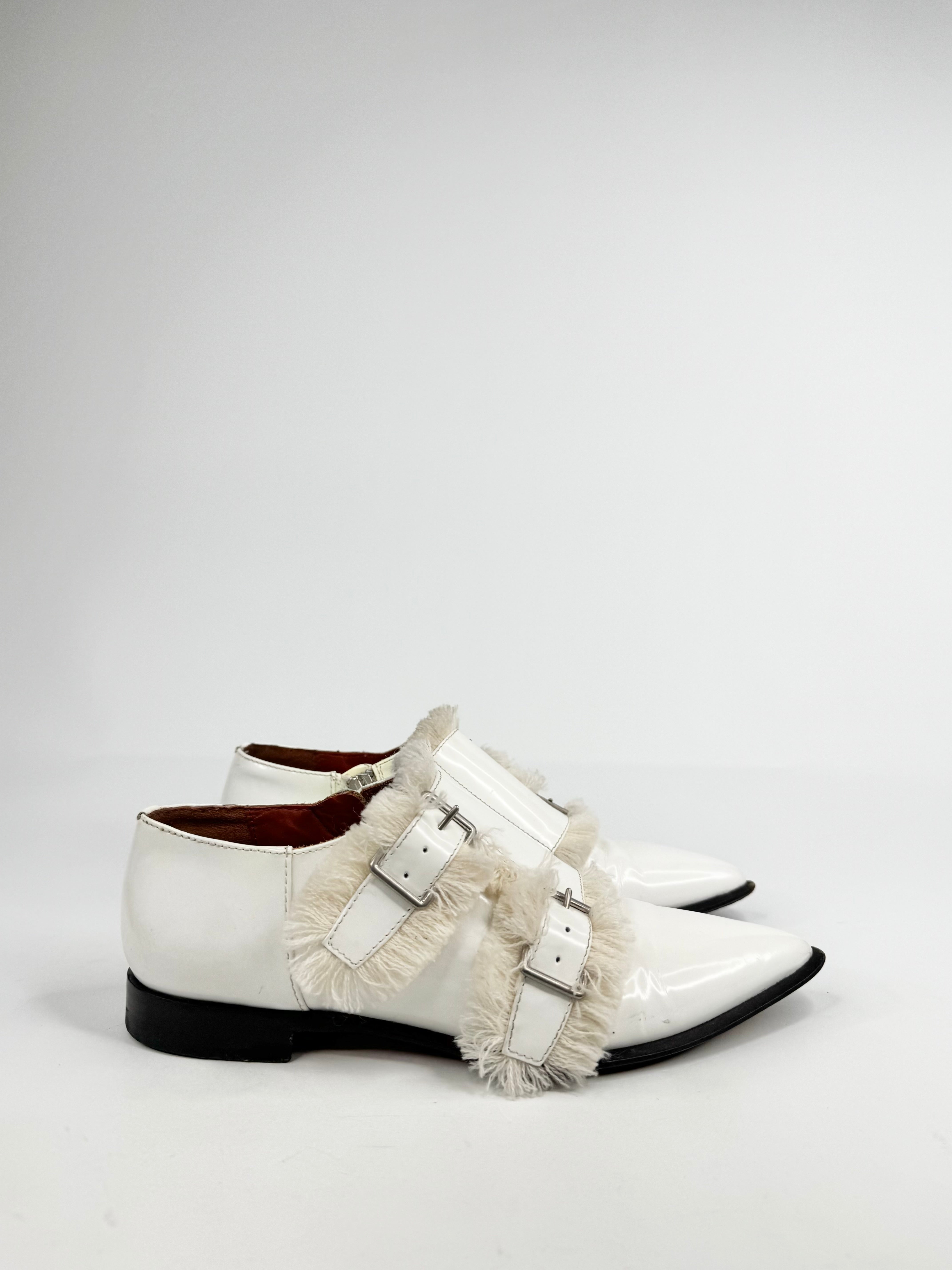 Acne Studios White 'Mascra' All Leather Fringe Monk Oxford Loafers - EU35