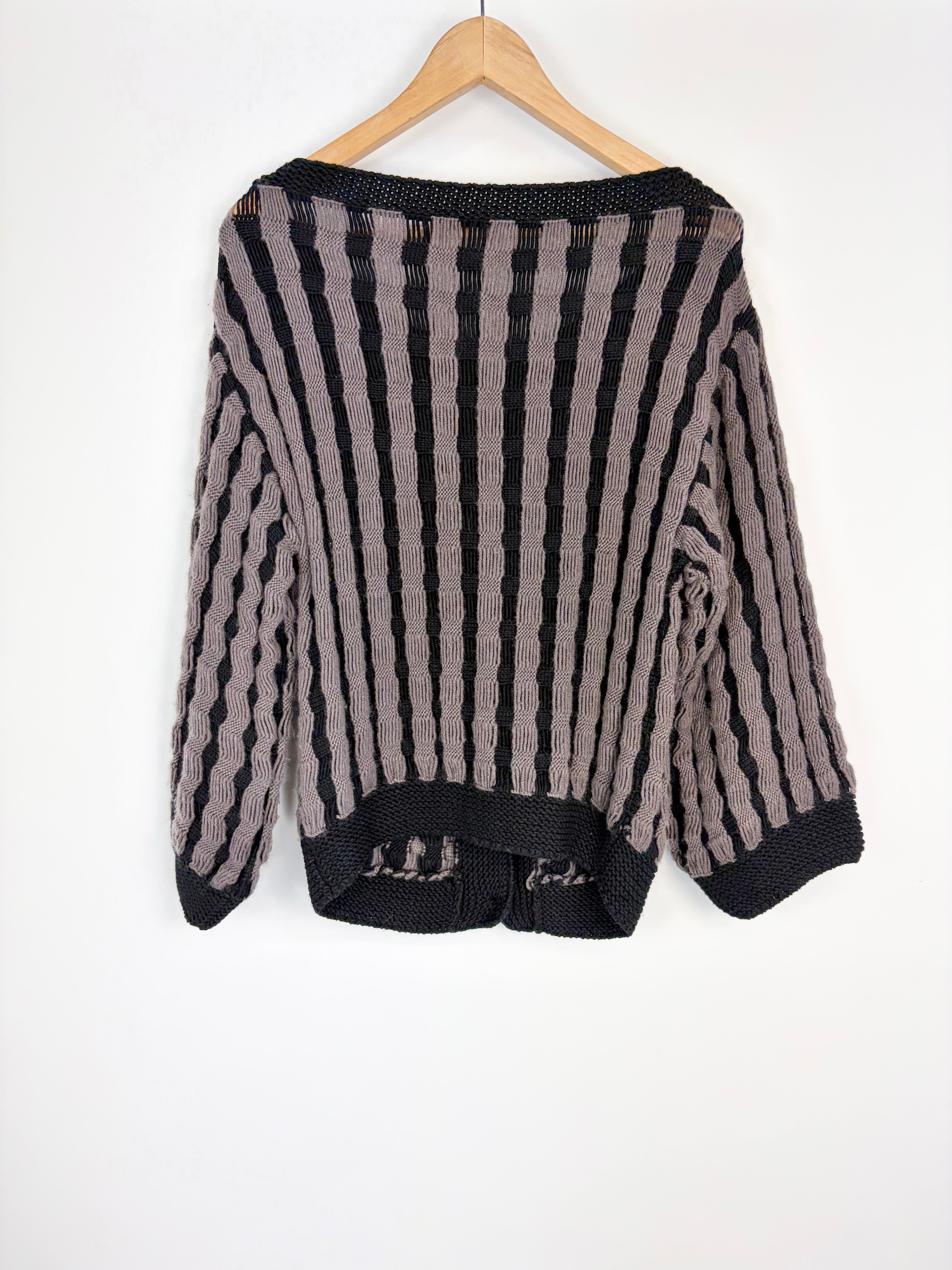 Missoni Taupe & Black Boxy Jacquard Wave Cashmere Cardigan - AU12