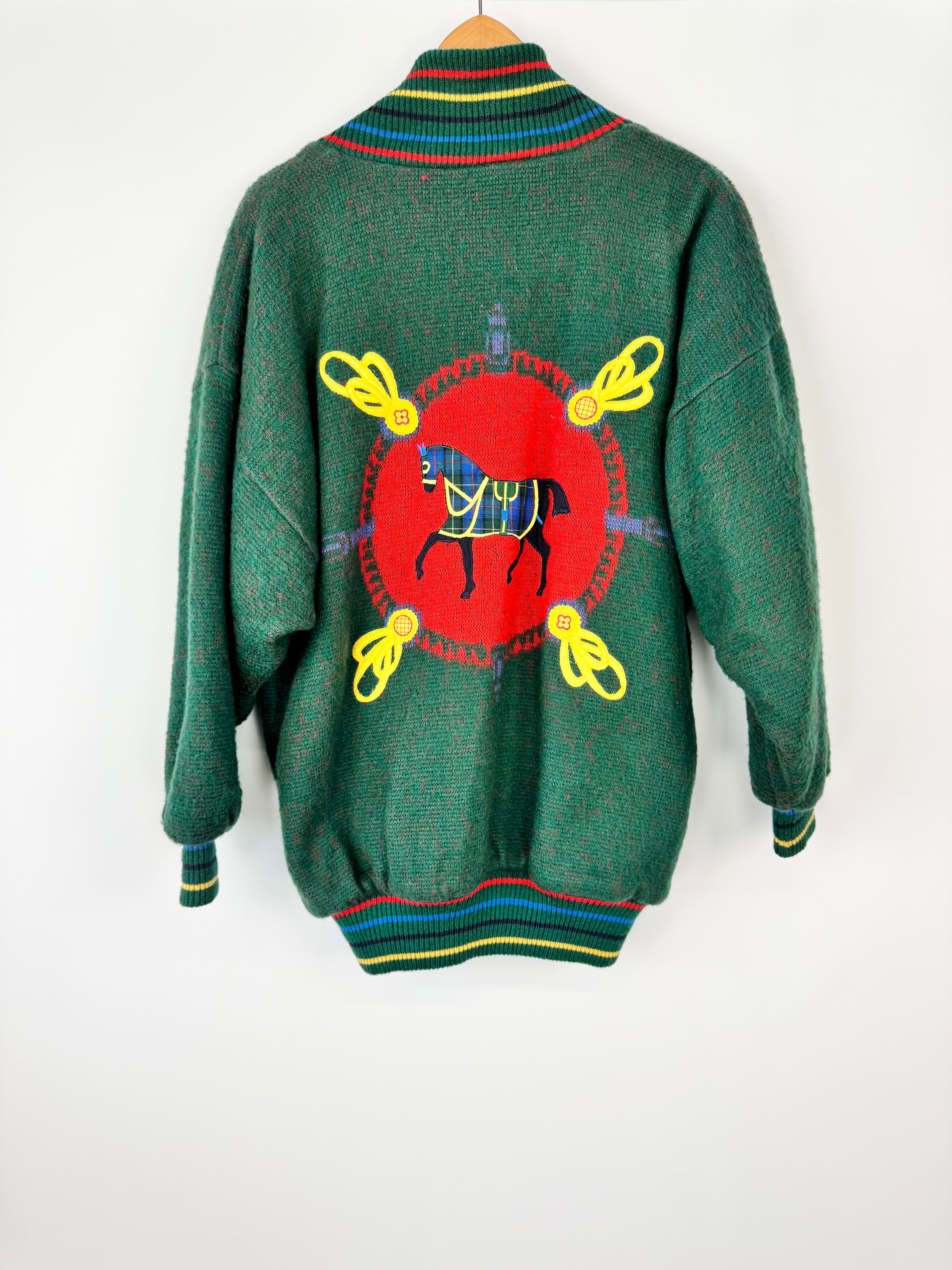 Vintage 80s Mondi Green Mohair & Wolol Blend Lined Cardigan - L