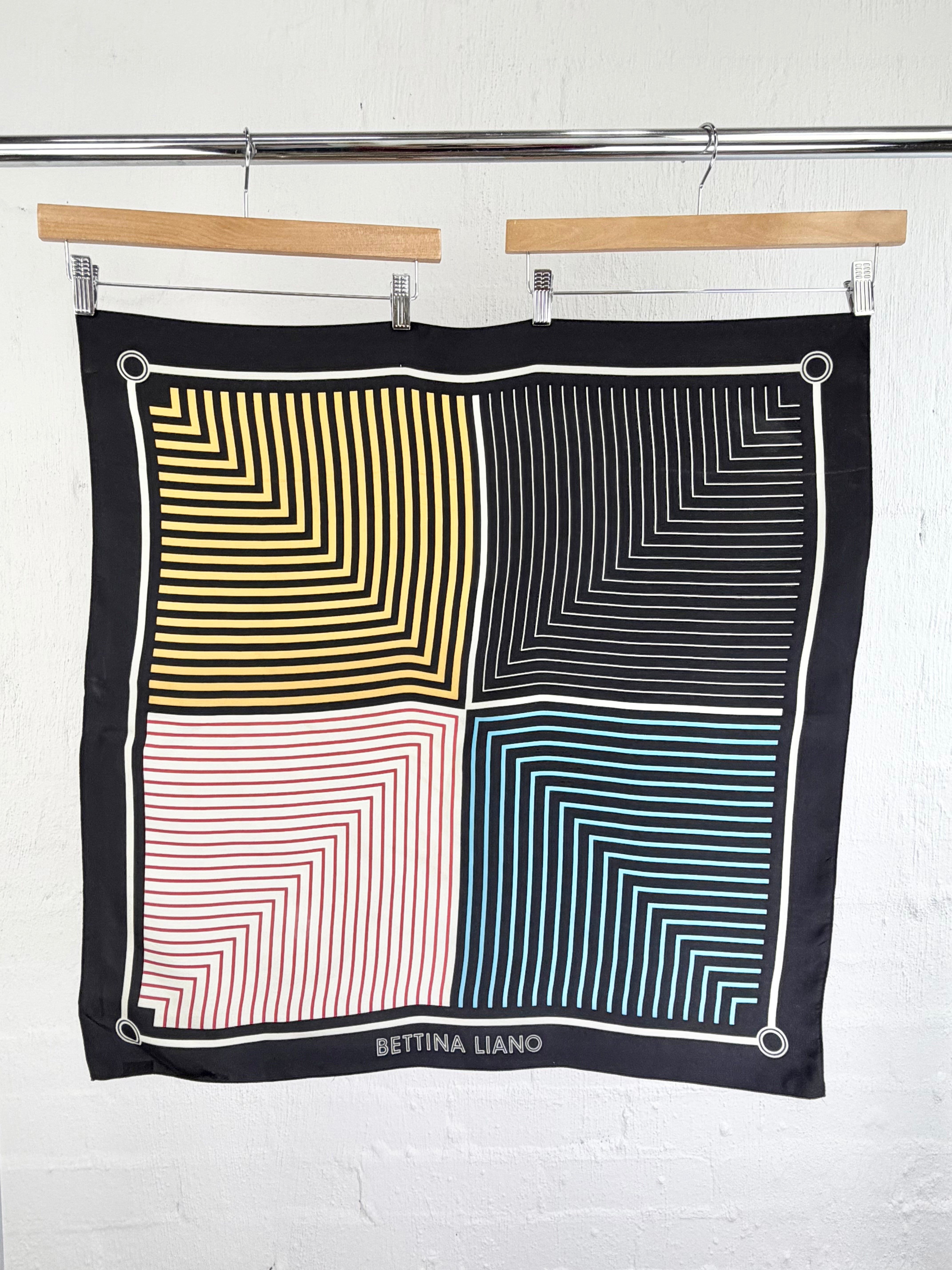 Vintage Bettina Liano Black & Multicolour Striped Silk Square Scarf