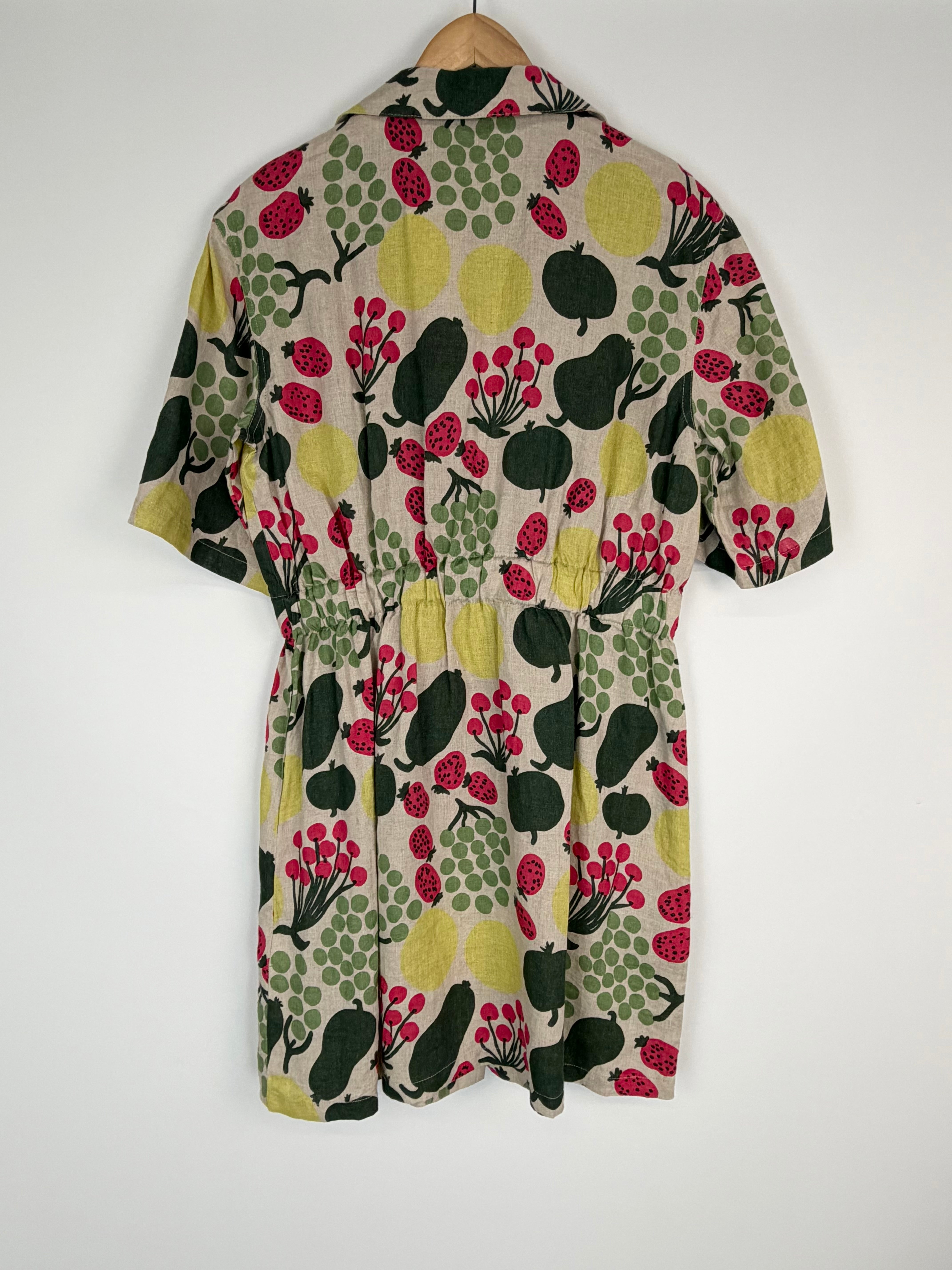 Marimekko 'Herkku Pieni Tori' Strawberry Patterned Linen Shirt Dress NWT - AU10