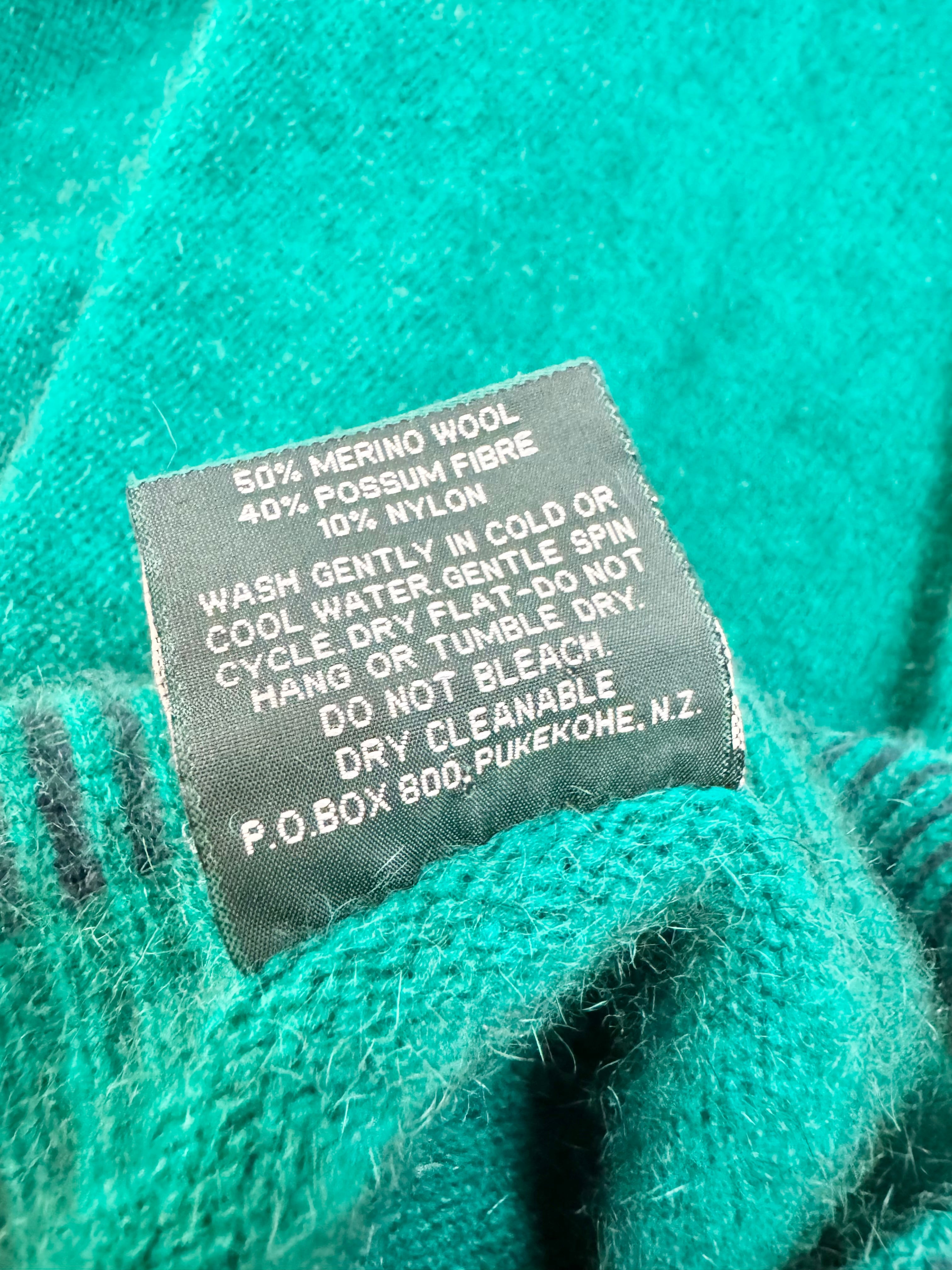 Lothlorian Viridian Green Possum Wool Blend Slouchy Roll Neck Jumper - AU12/14