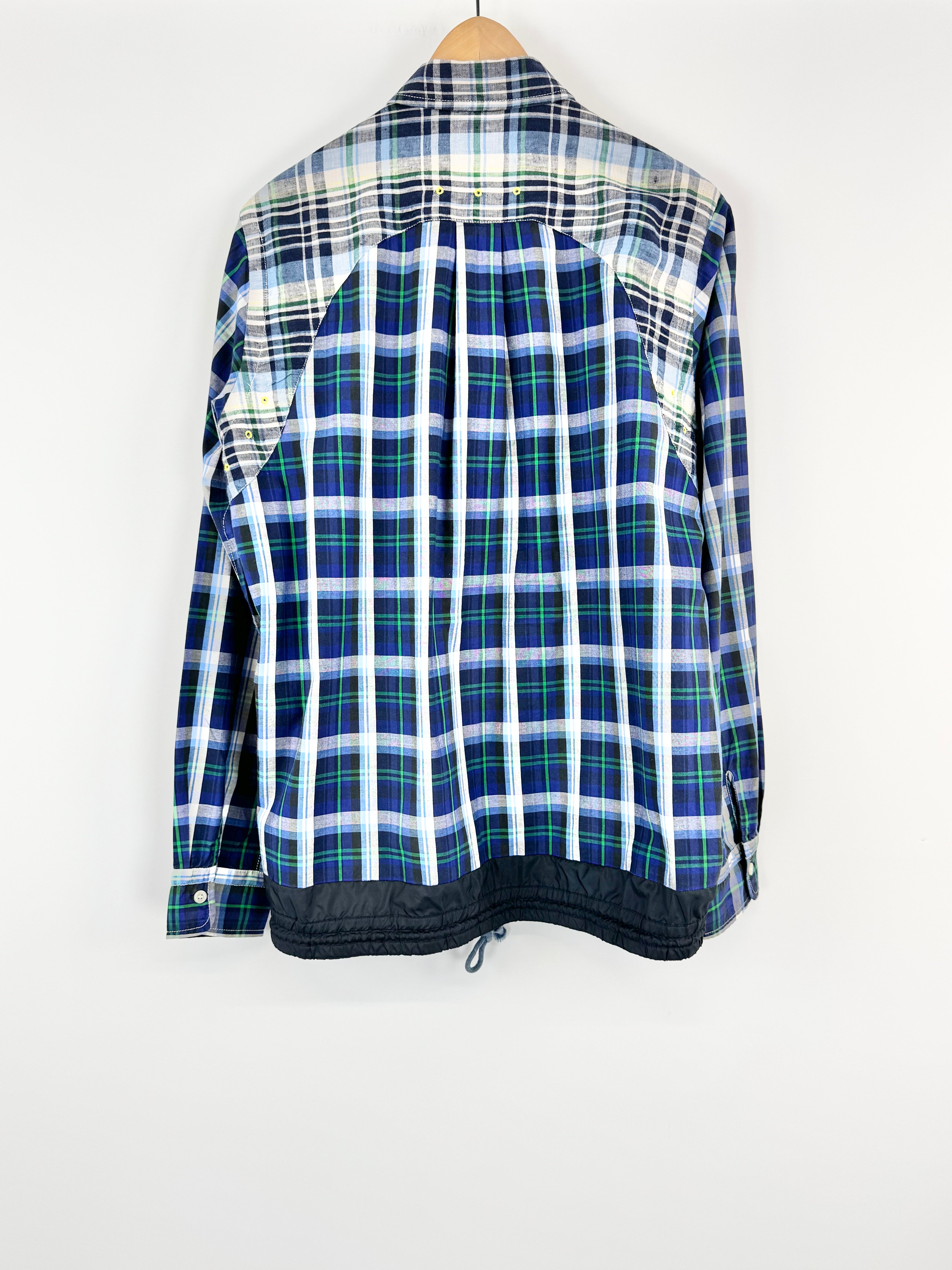 Sacai Blue Checkered Drawstring Cotton Shirt - L