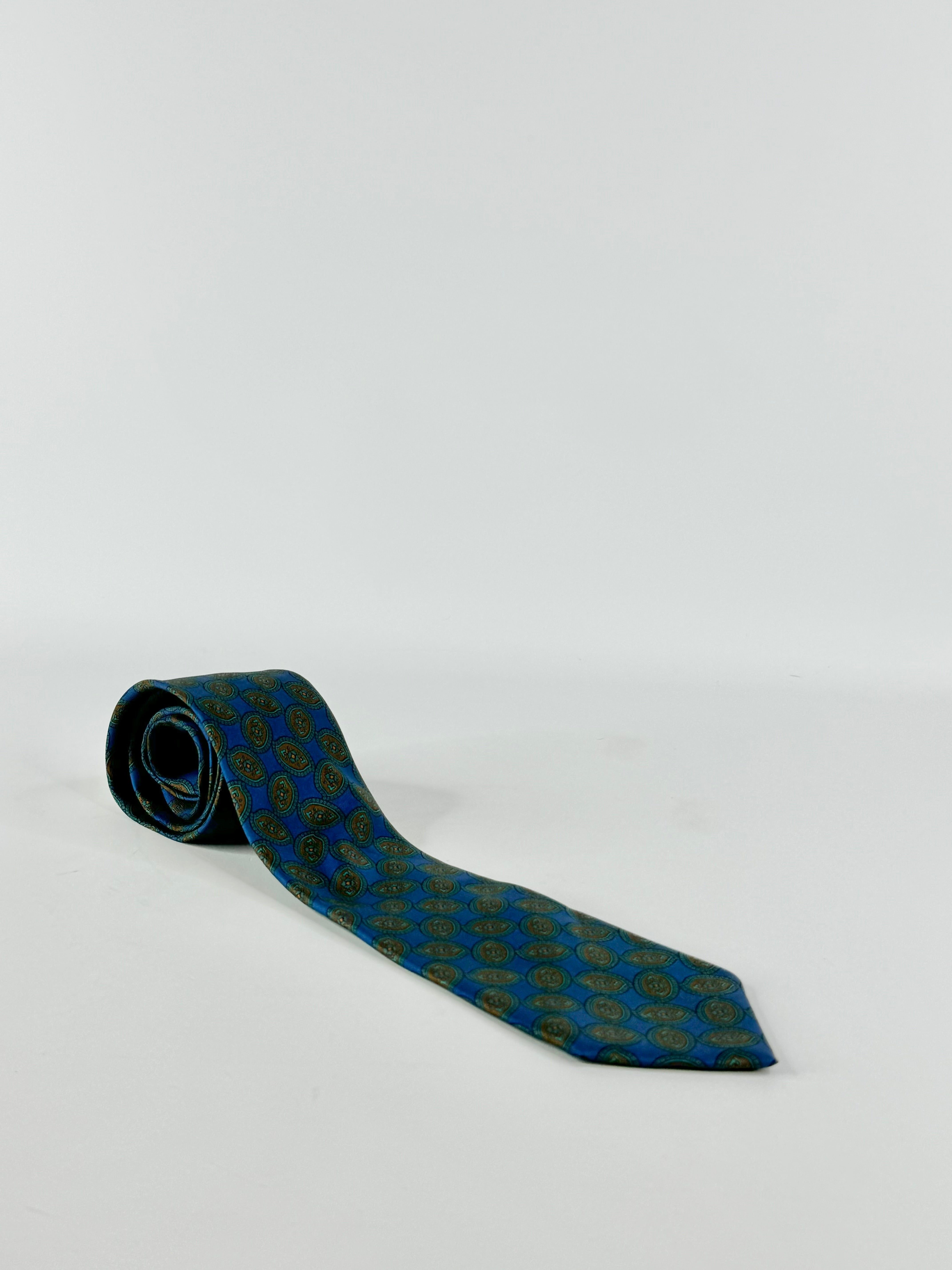 Vintage Balenciaga Blue Patterned Silk Tie