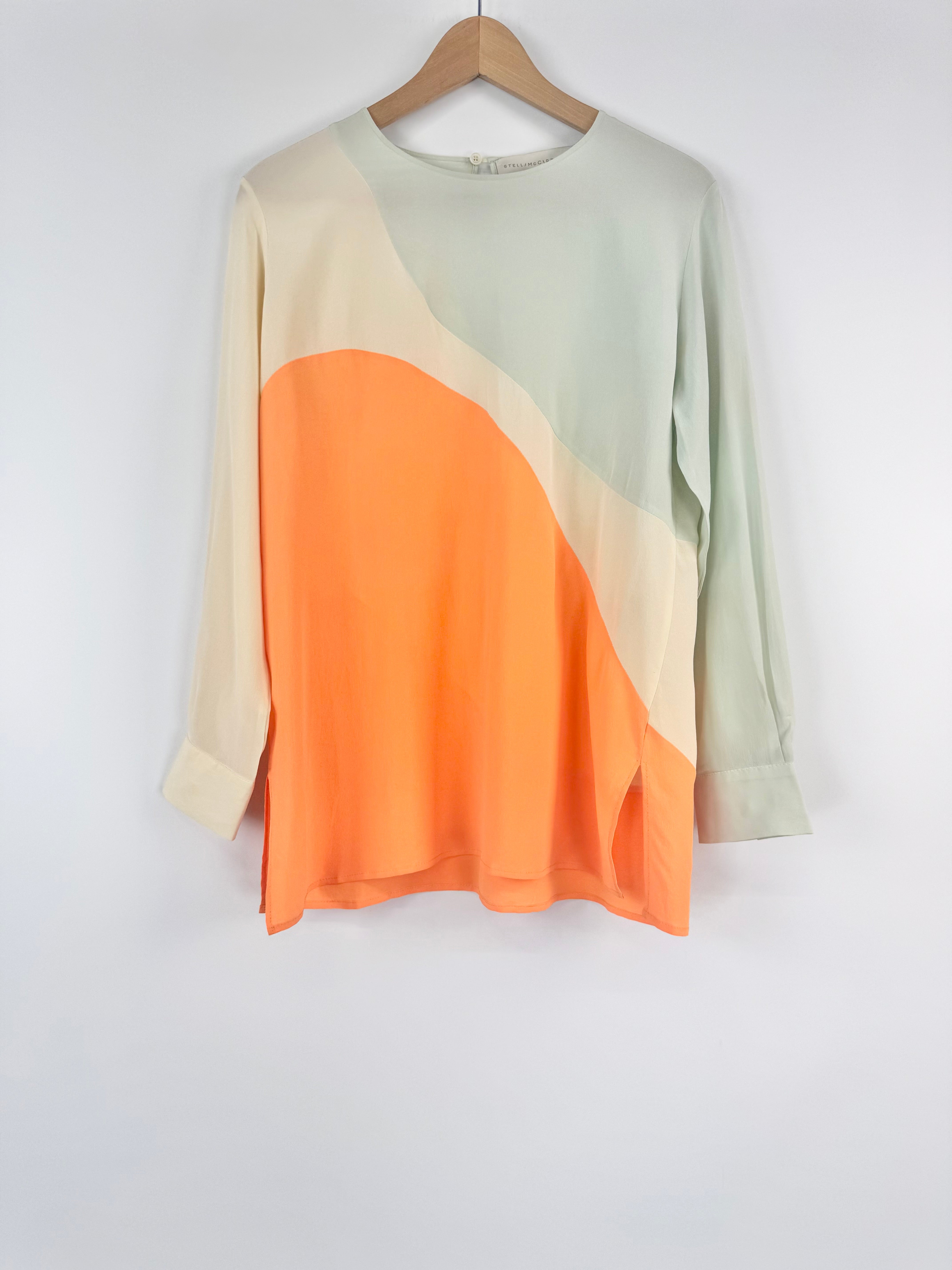 Stella McCartney Colour Block Silk Crepe de Chine Blouse - AU8/10