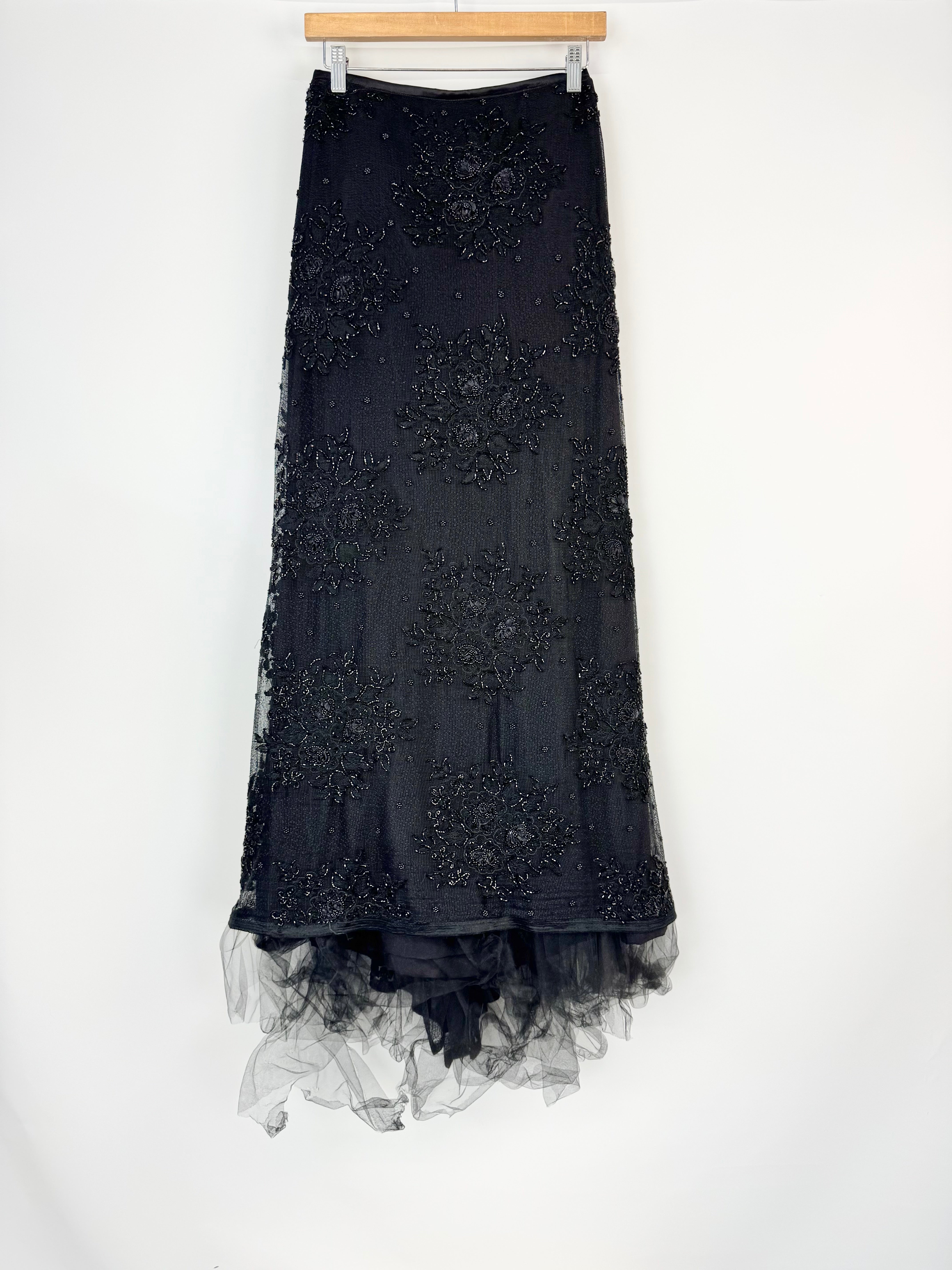 Vintage Carlson Black Beaded Mesh Embellished Mermaid Skirt - AU12