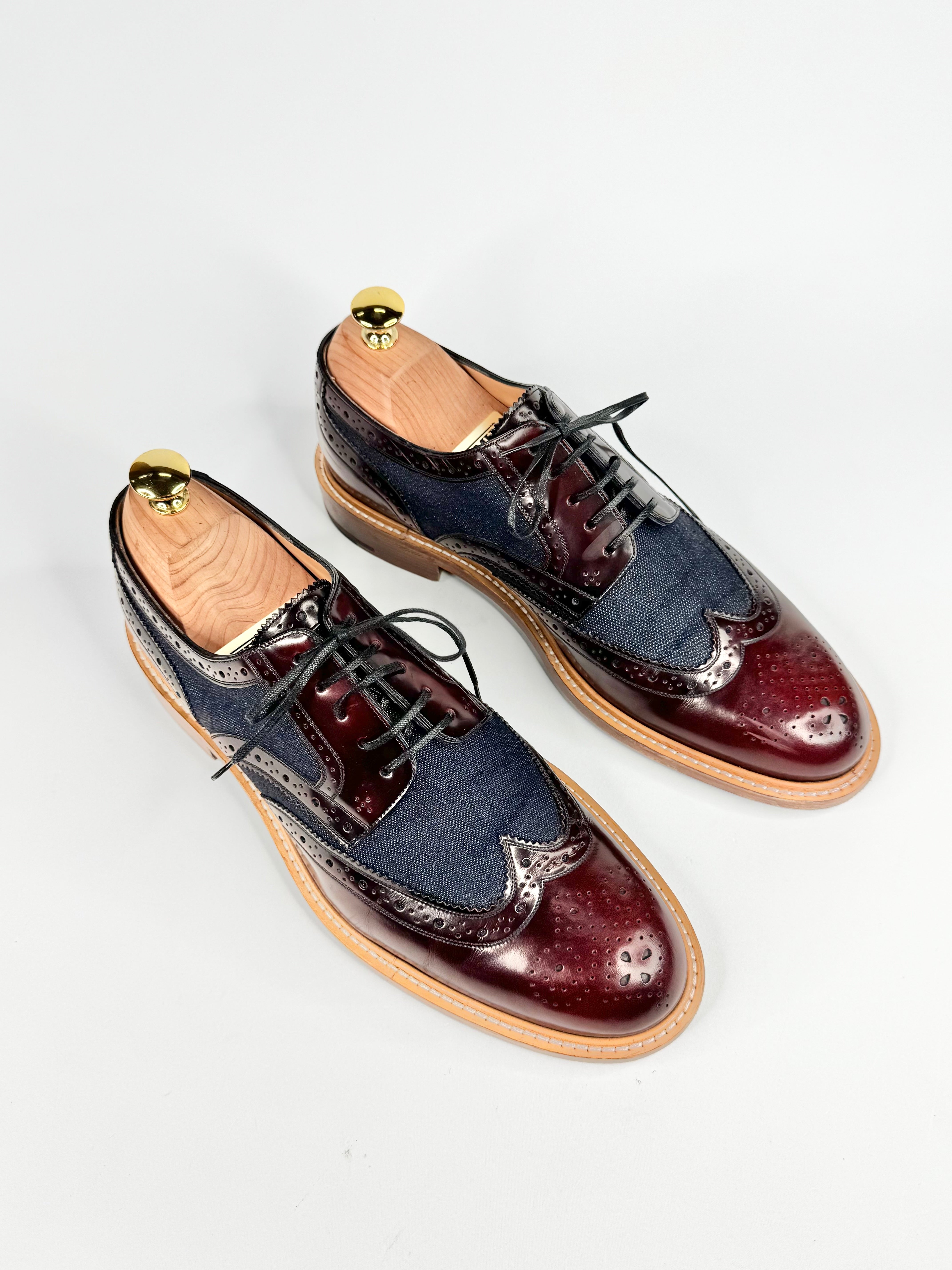 Louis Vuitton 'Voltaire' Denim & Burgundy Leather Derby Shoes - EU43