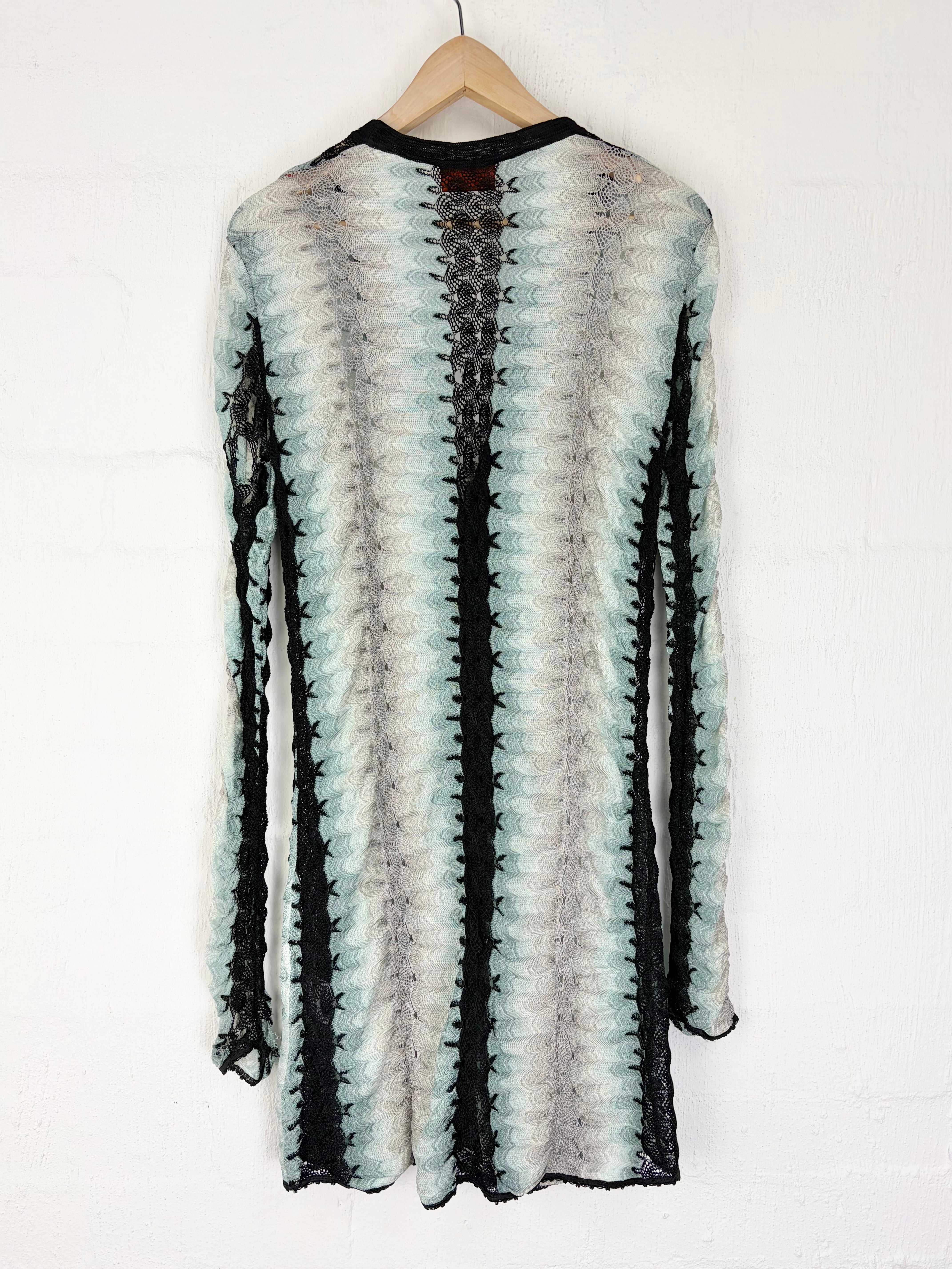 Missoni Blue Taupe Cream & Black Lungo Zig Zag Cardigan - AU12/14