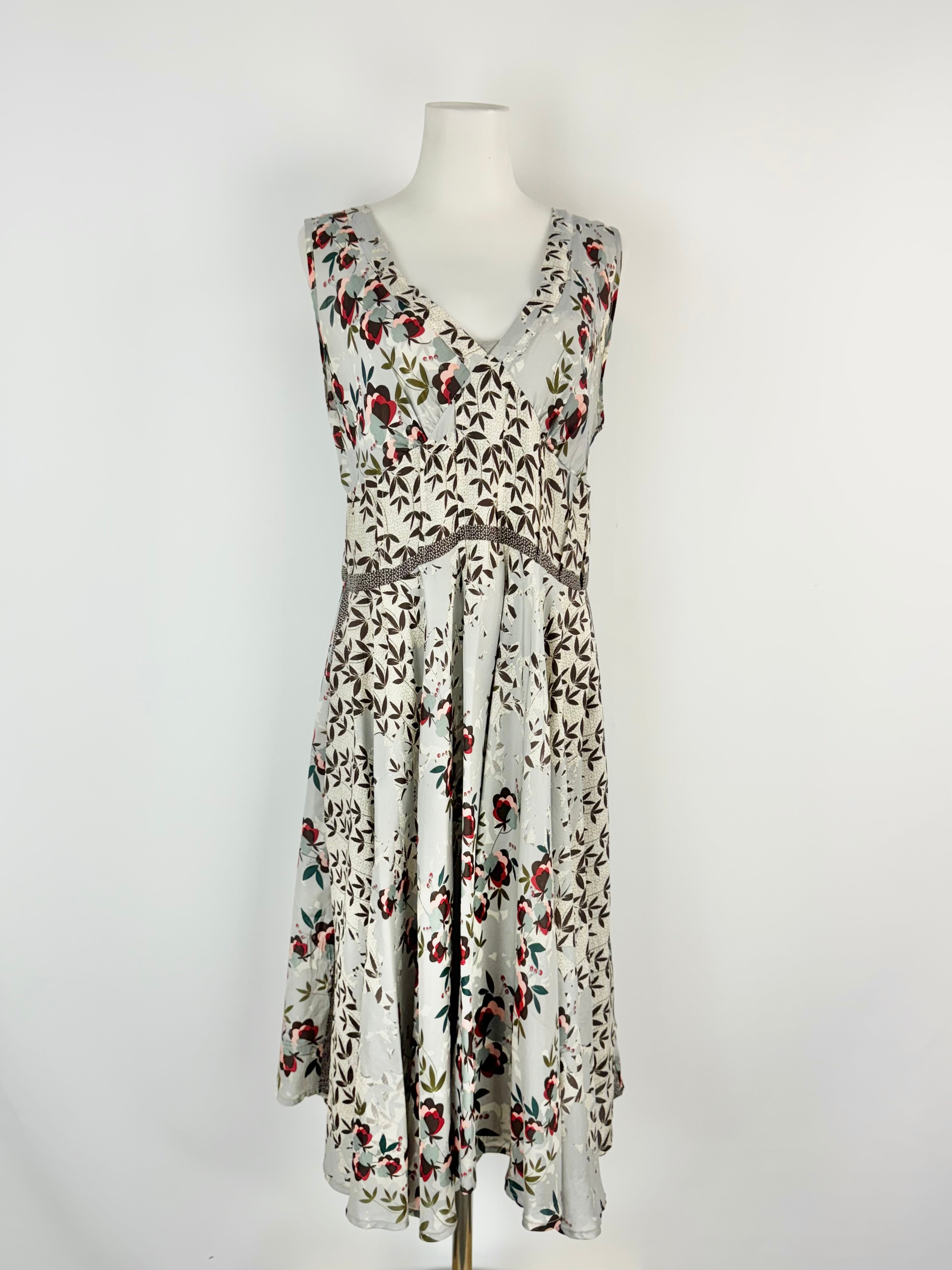 Johnny Was Ice Blue Floral Silk Slip Dress - AU10