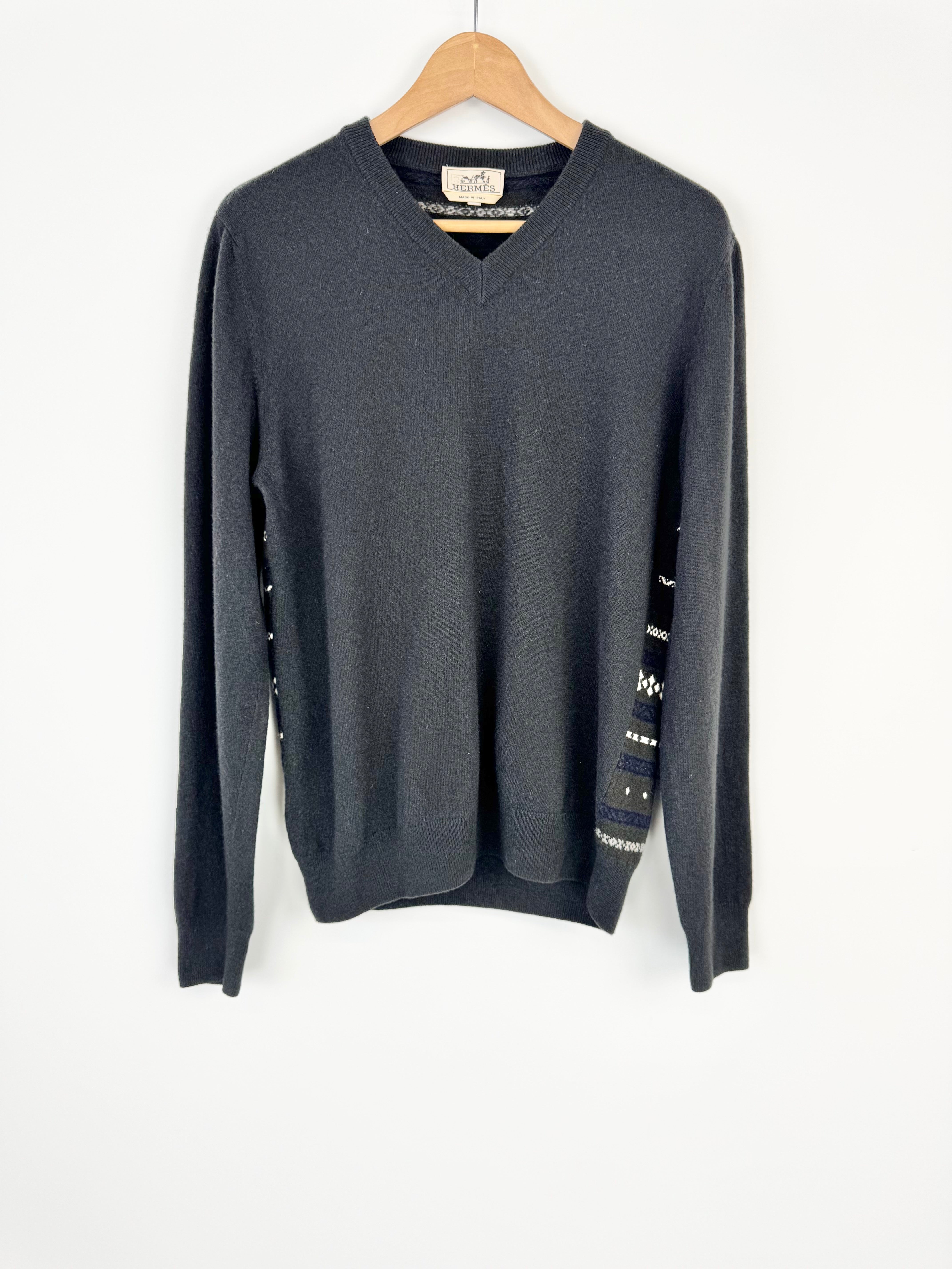 Hermès Black Dark Grey Patterned Wool & Cashmere Jumper - AU12