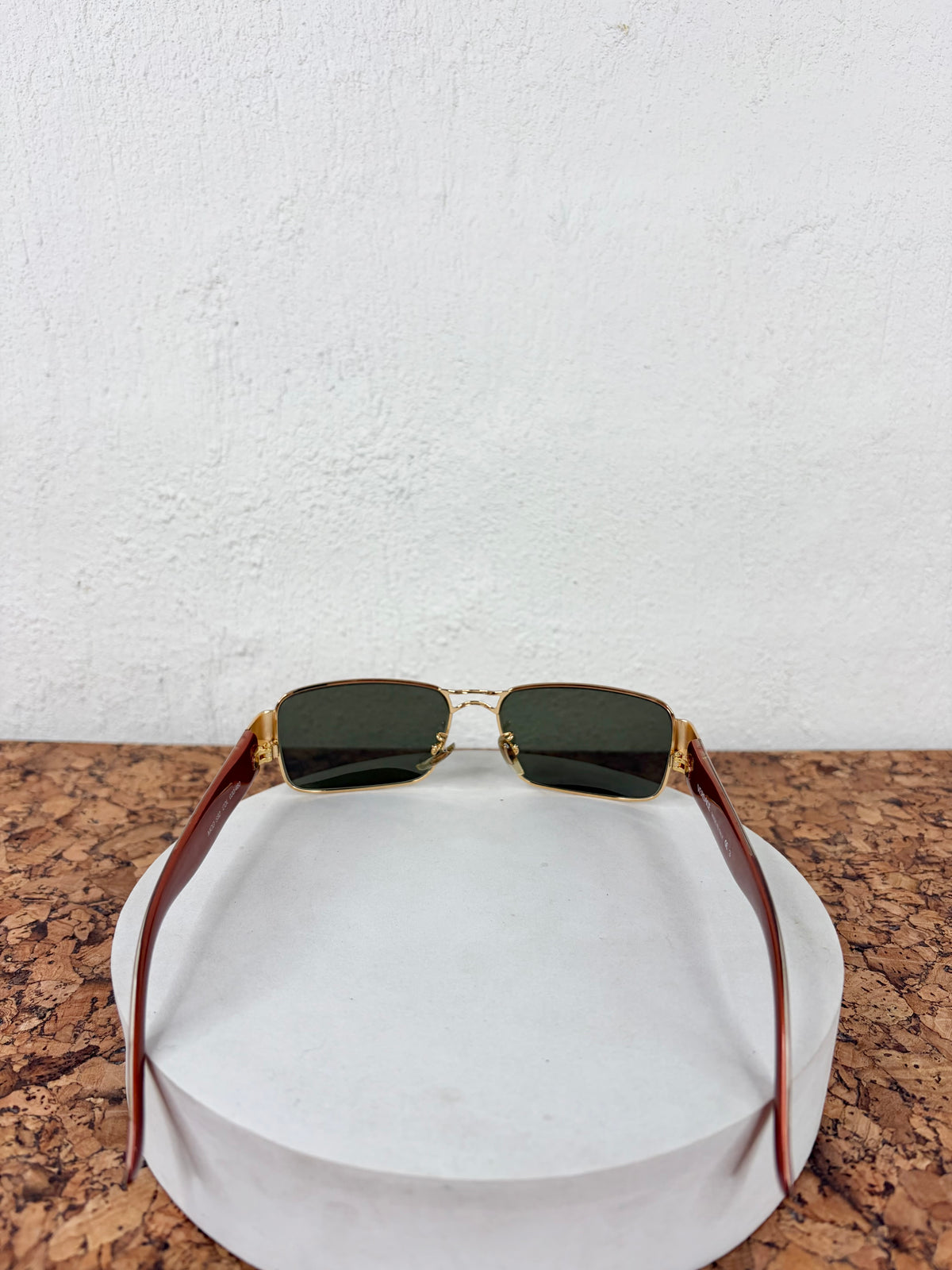 Vintage Versace Gold & Amber Meander Patterned Rectangle Square Sunglasses