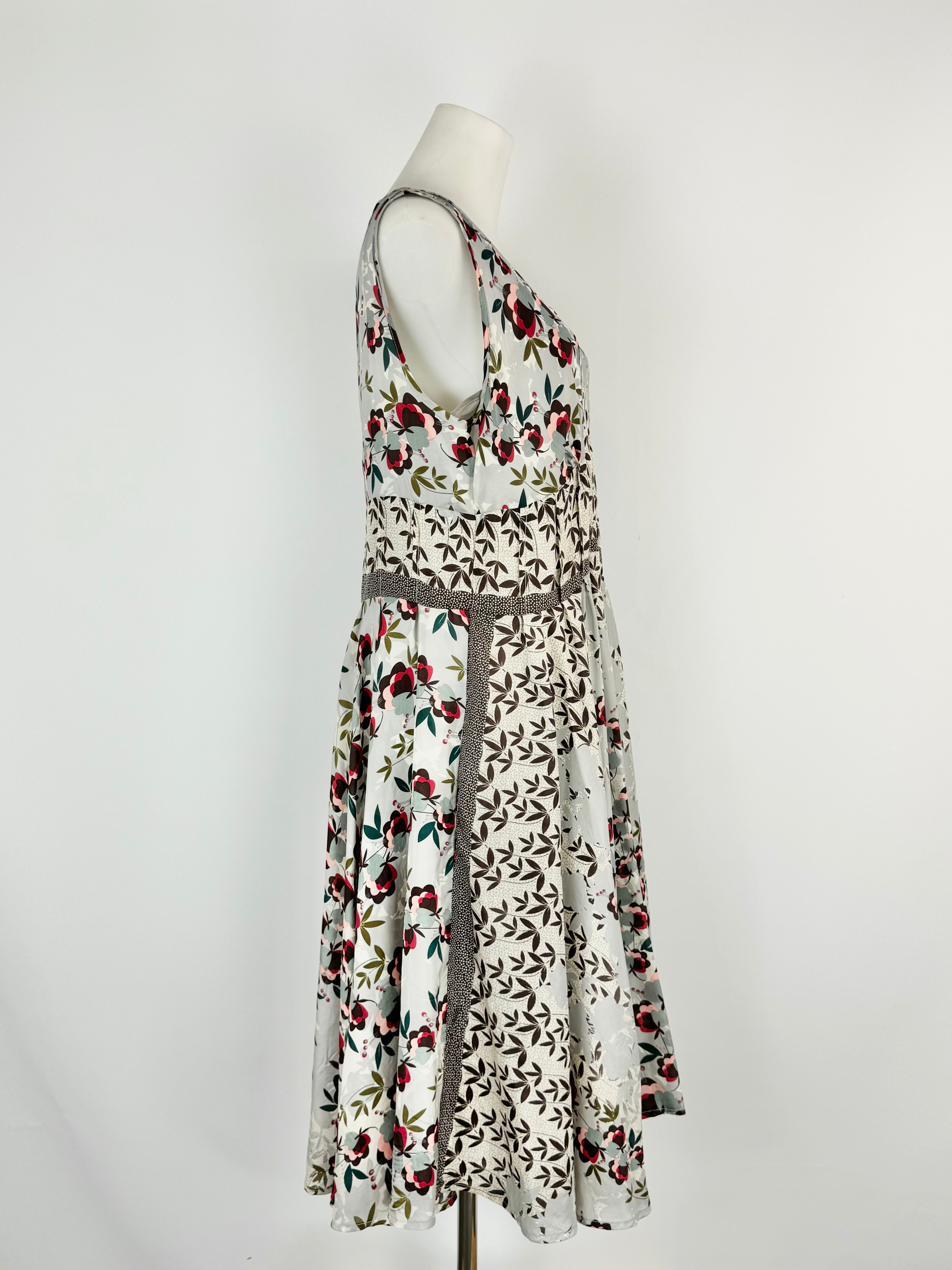 Johnny Was Ice Blue Floral Silk Slip Dress - AU10