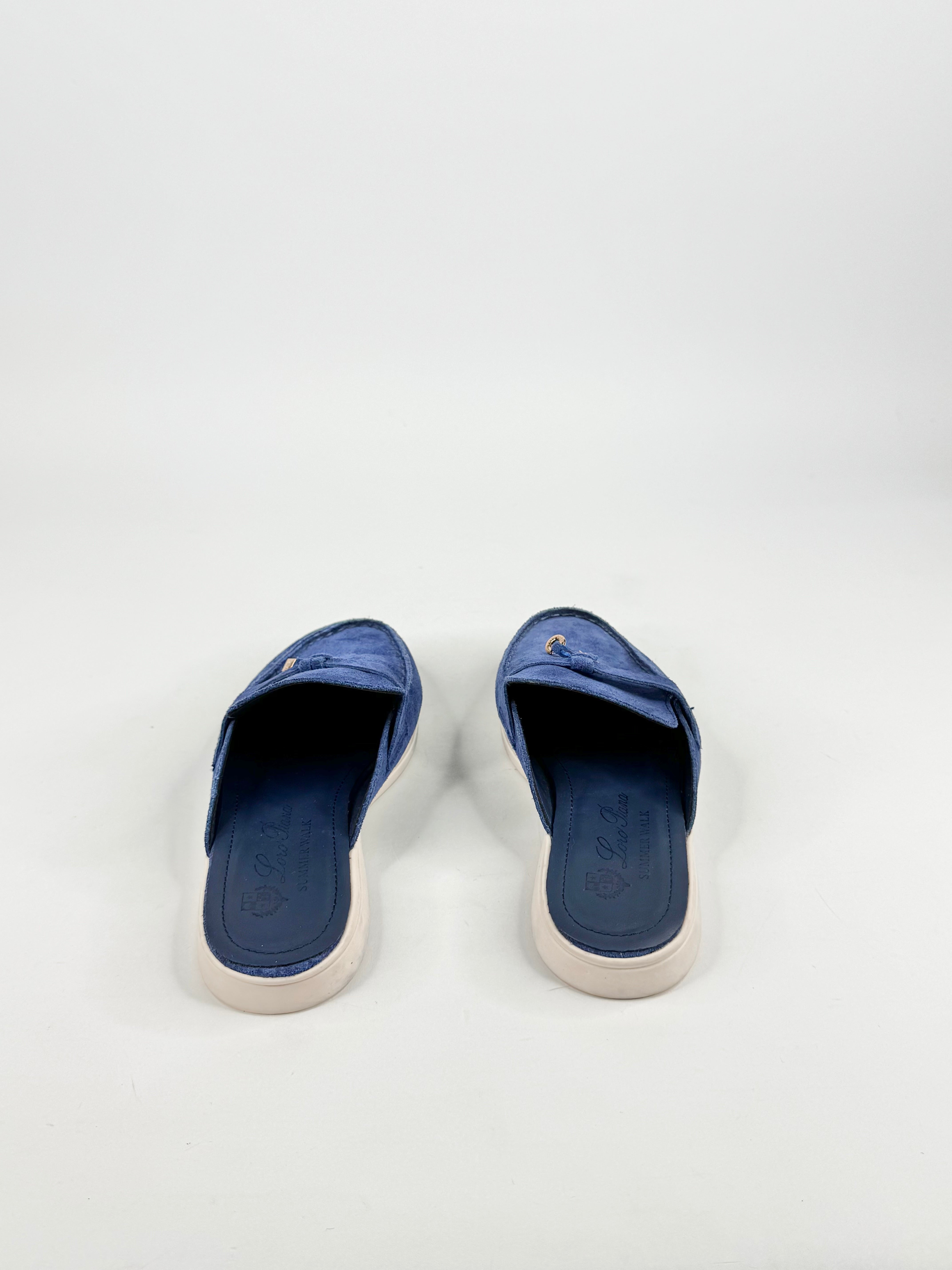 Loro Piana Blue Suede Babouche Charm Embellished Mules - EU38