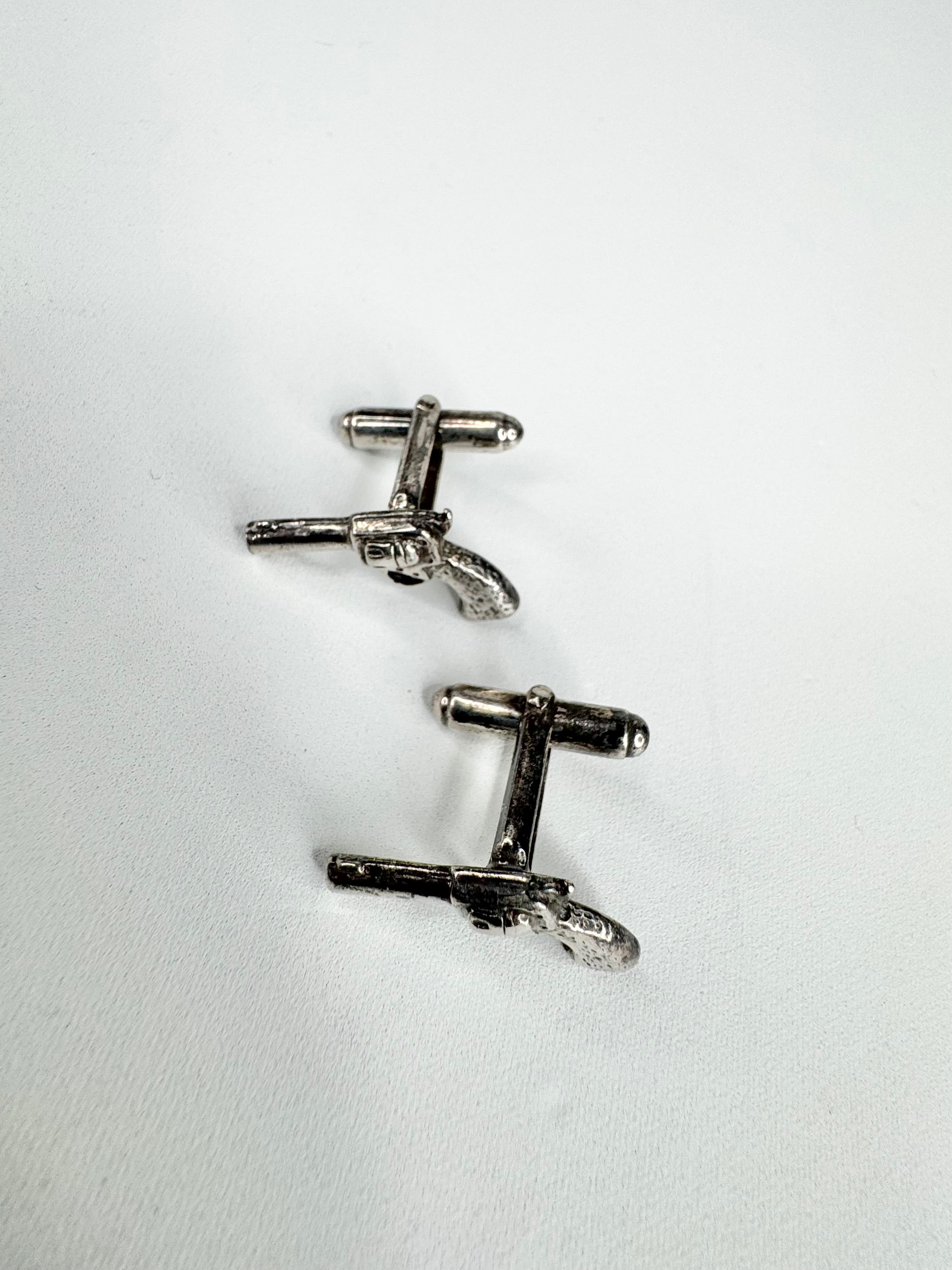 Silver Tone Pistol Cufflinks