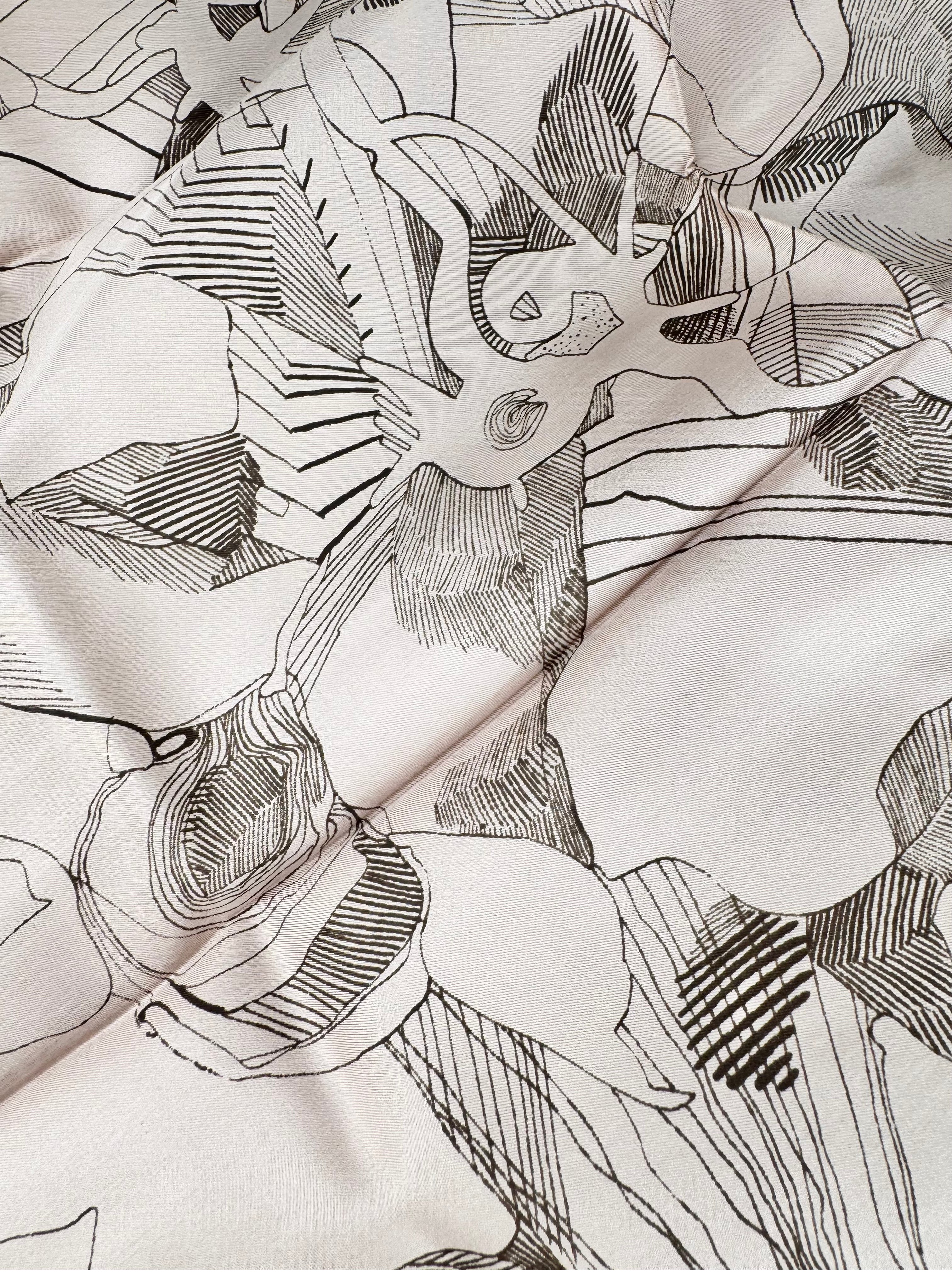 Vintage Jacqmar Abstract Floral Patterned Hand-Rolled Silk Scarf