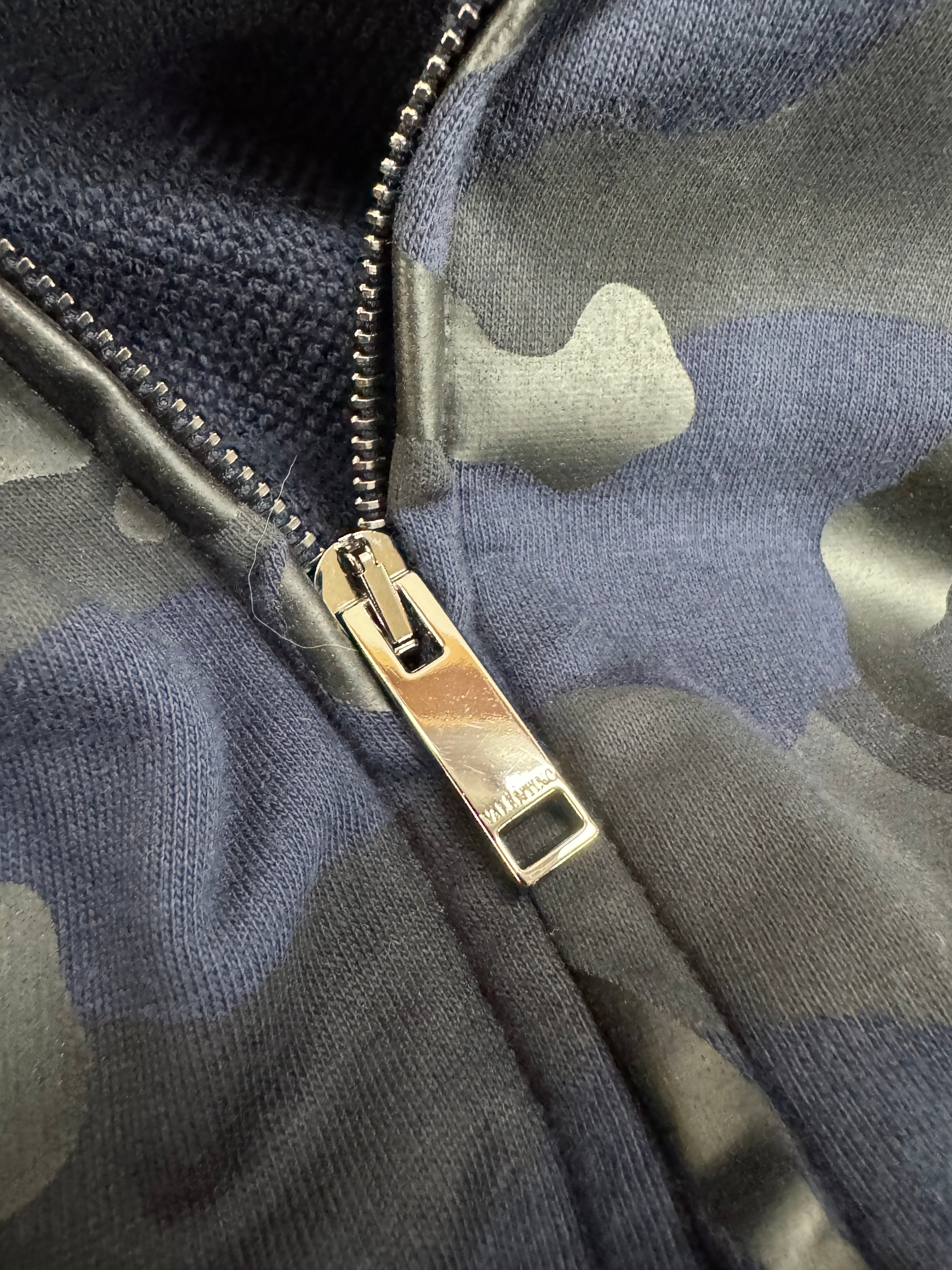 Valentino Blue Camo Patterned Zippered Hoodie - L