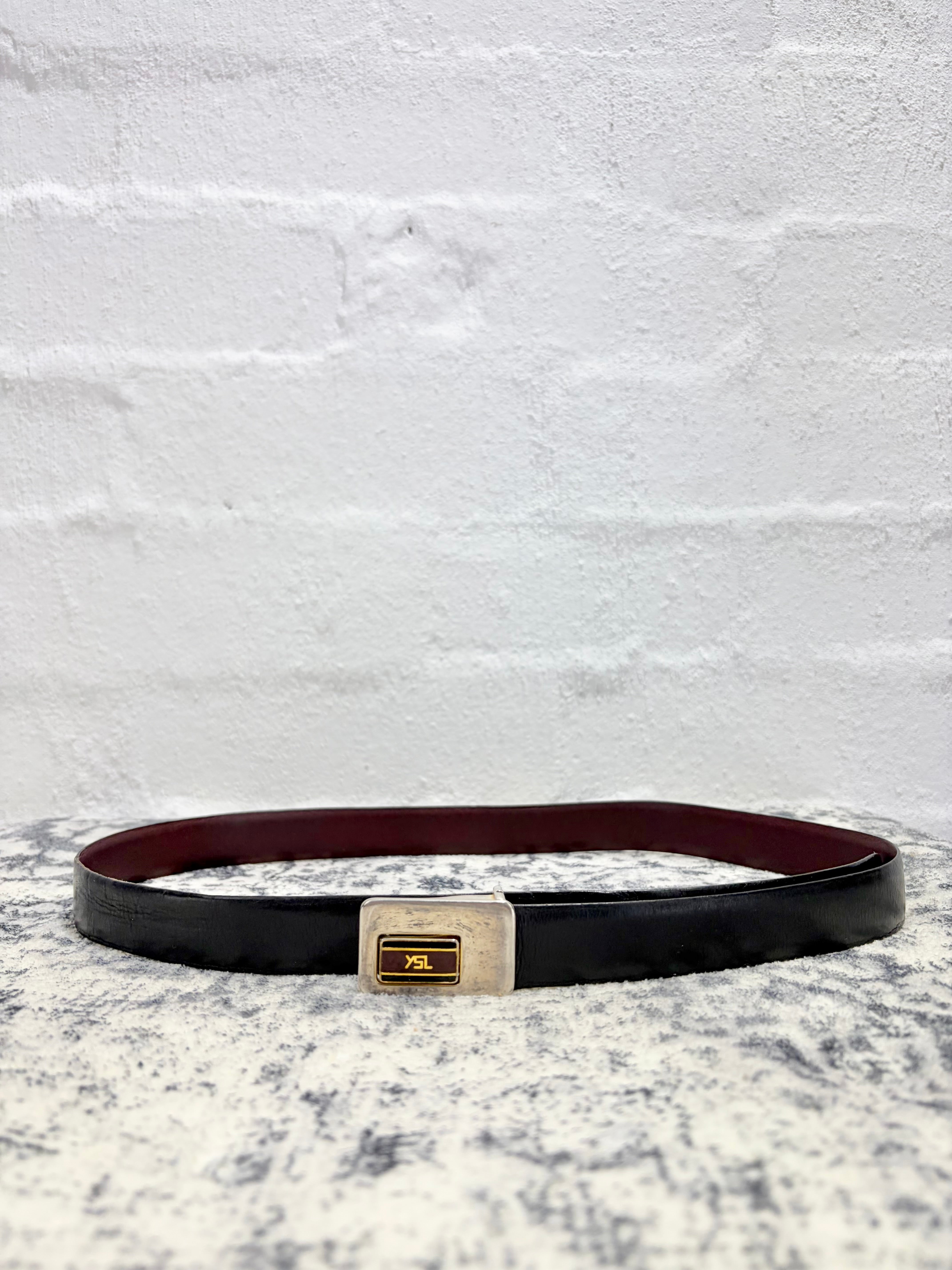 Vintage YSL Burgundy Leather & Gold Enamel Belt