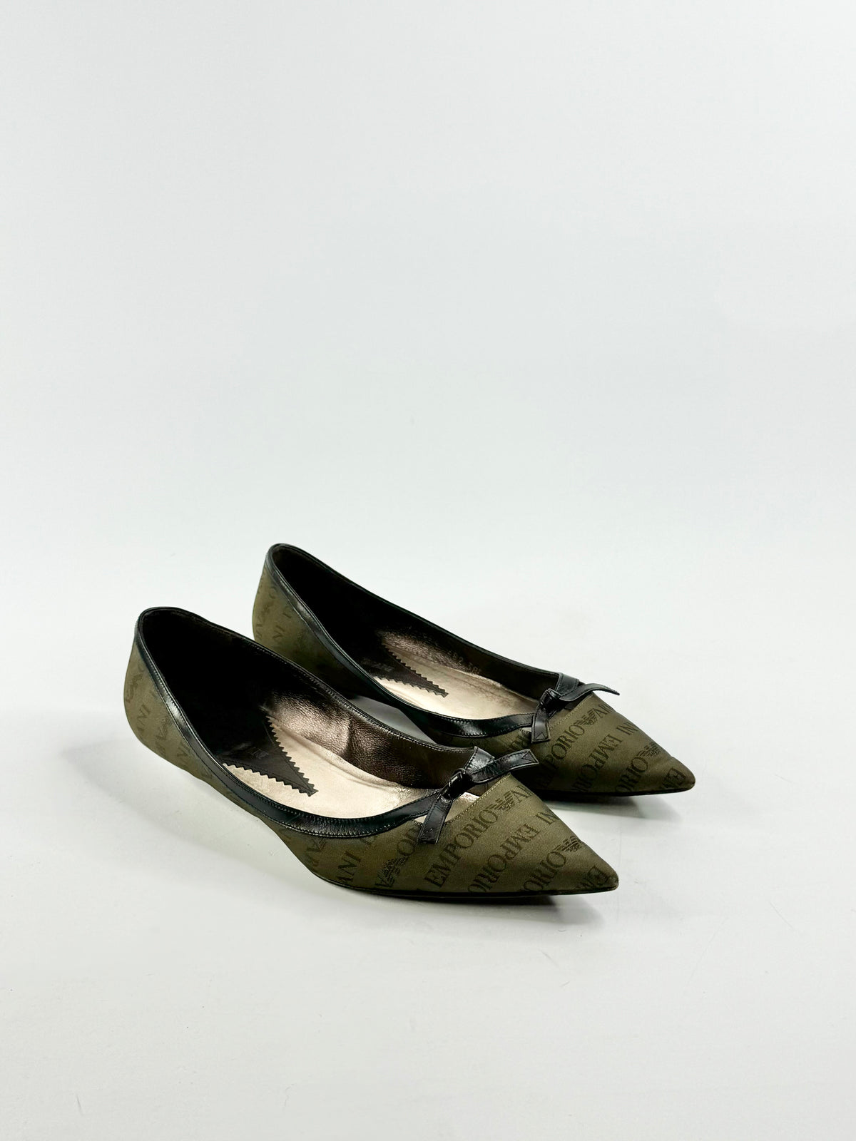 Emporio Armani Olive Green Logo Pattern Ballet Flats - EU38