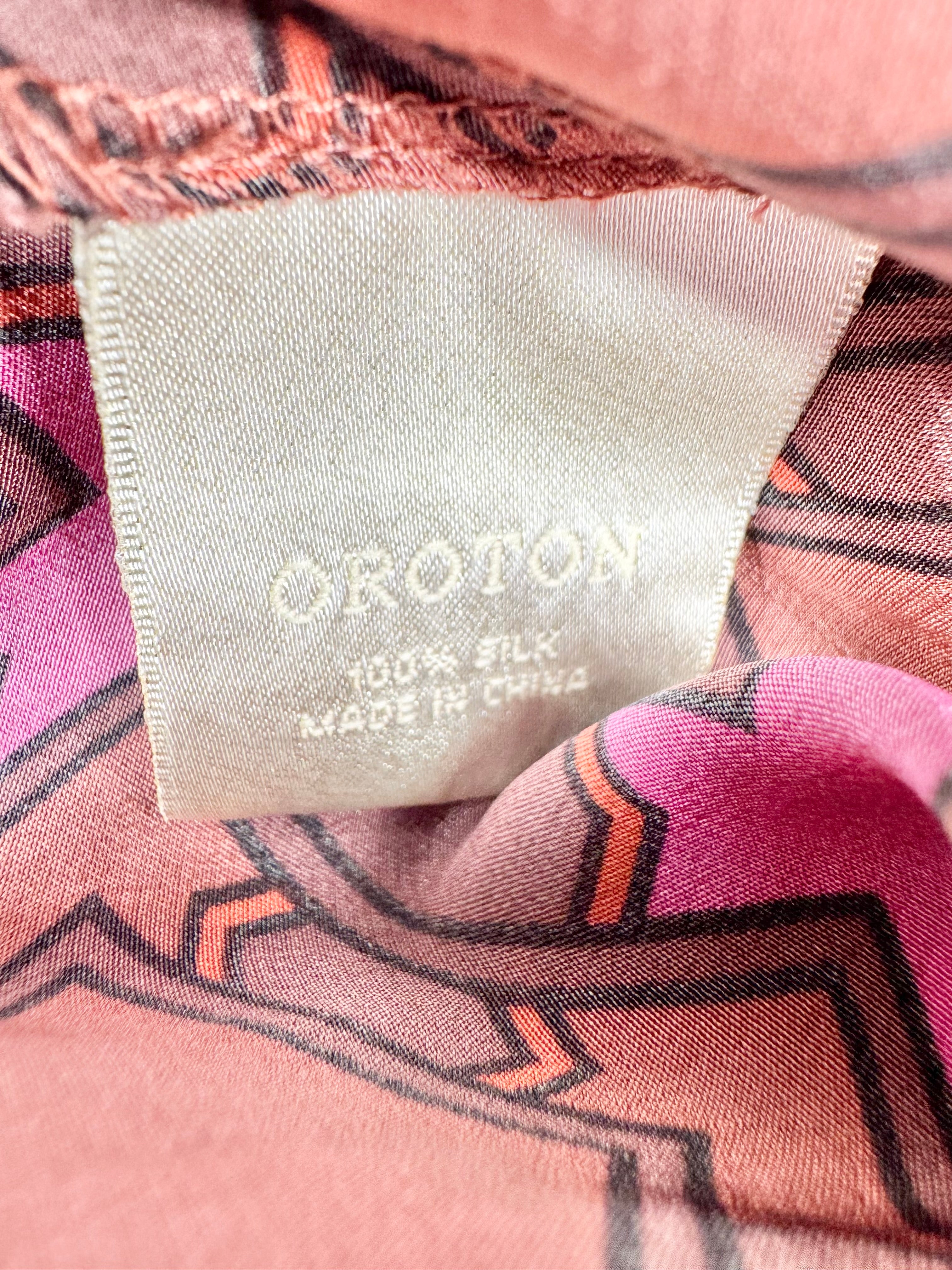 Oroton Pink and Burgundy Geometric Print Long Sleeve Shirt- AU12