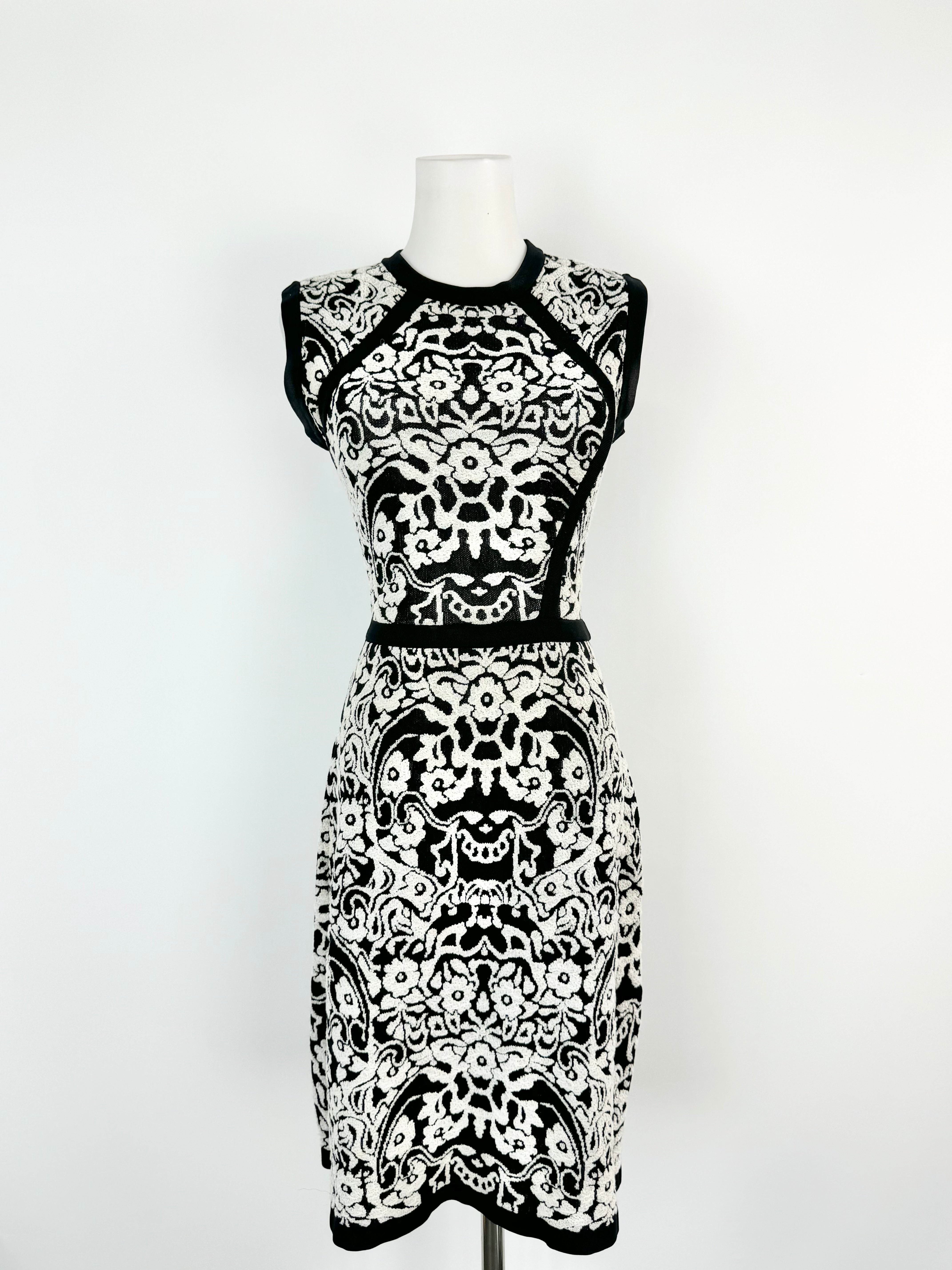 M Missioni Black & White Brocade Pattern Midi Dress - AU8