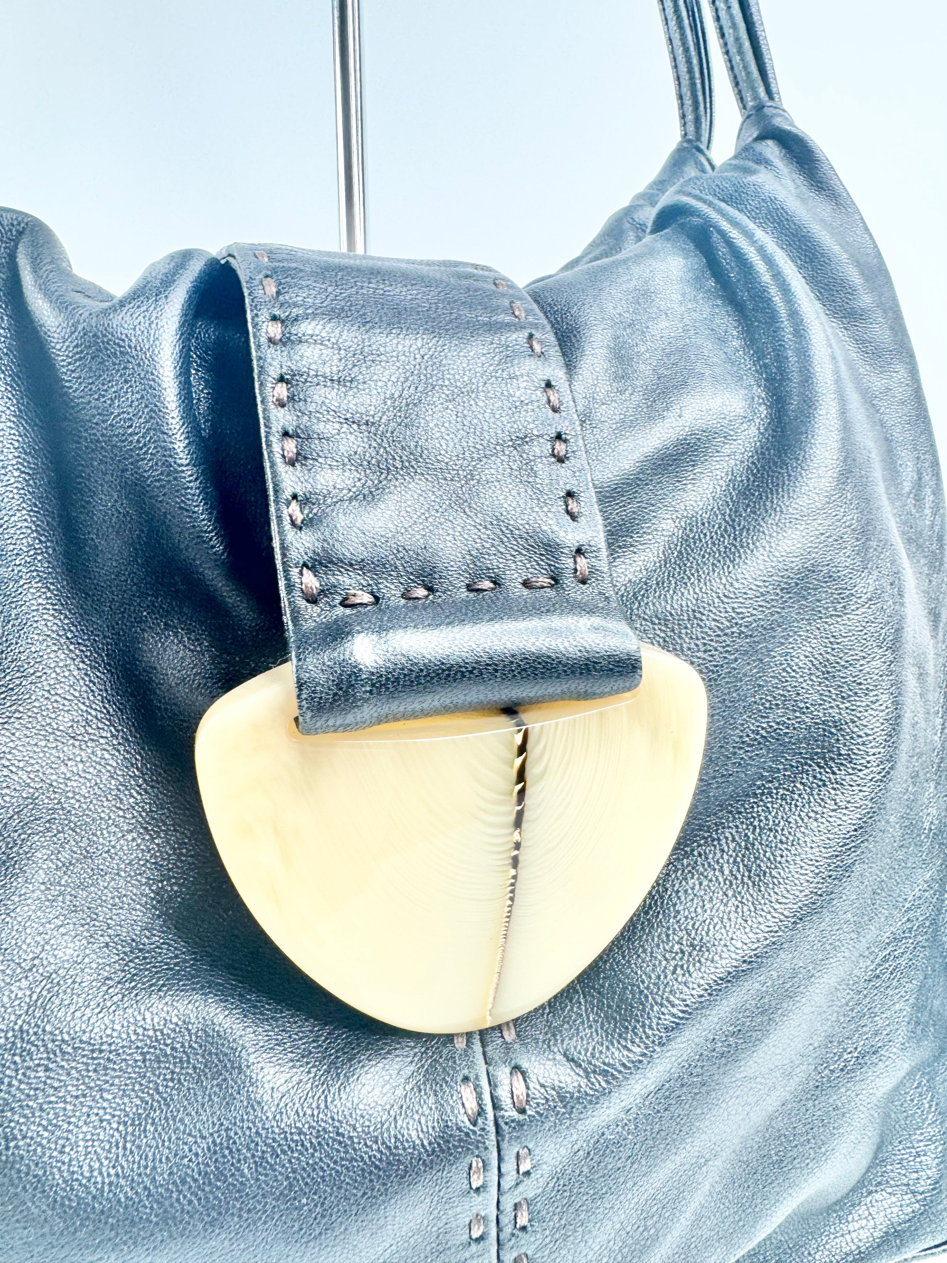 Oroton Buttery Black Leather Bag