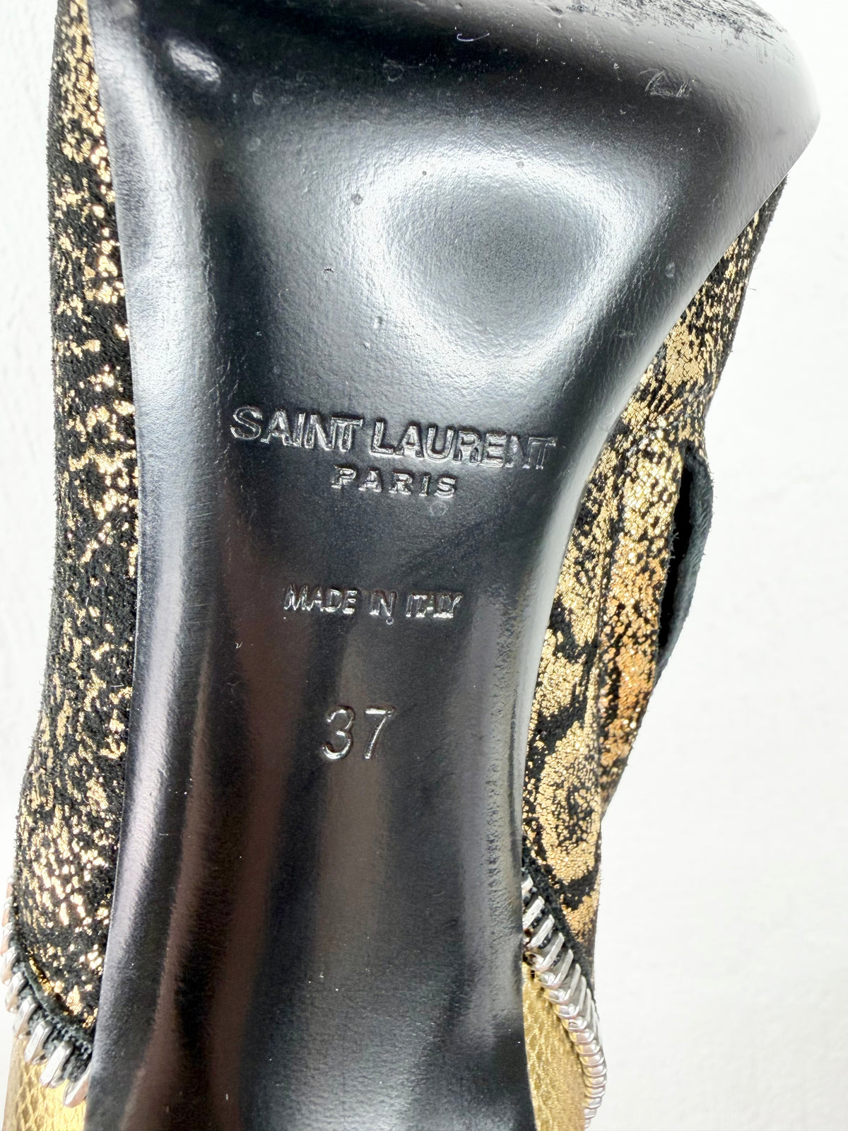 Saint Laurent Black & Gold Snakeskin Pattern ‘Highhill’ Stiletto Boots - EU37