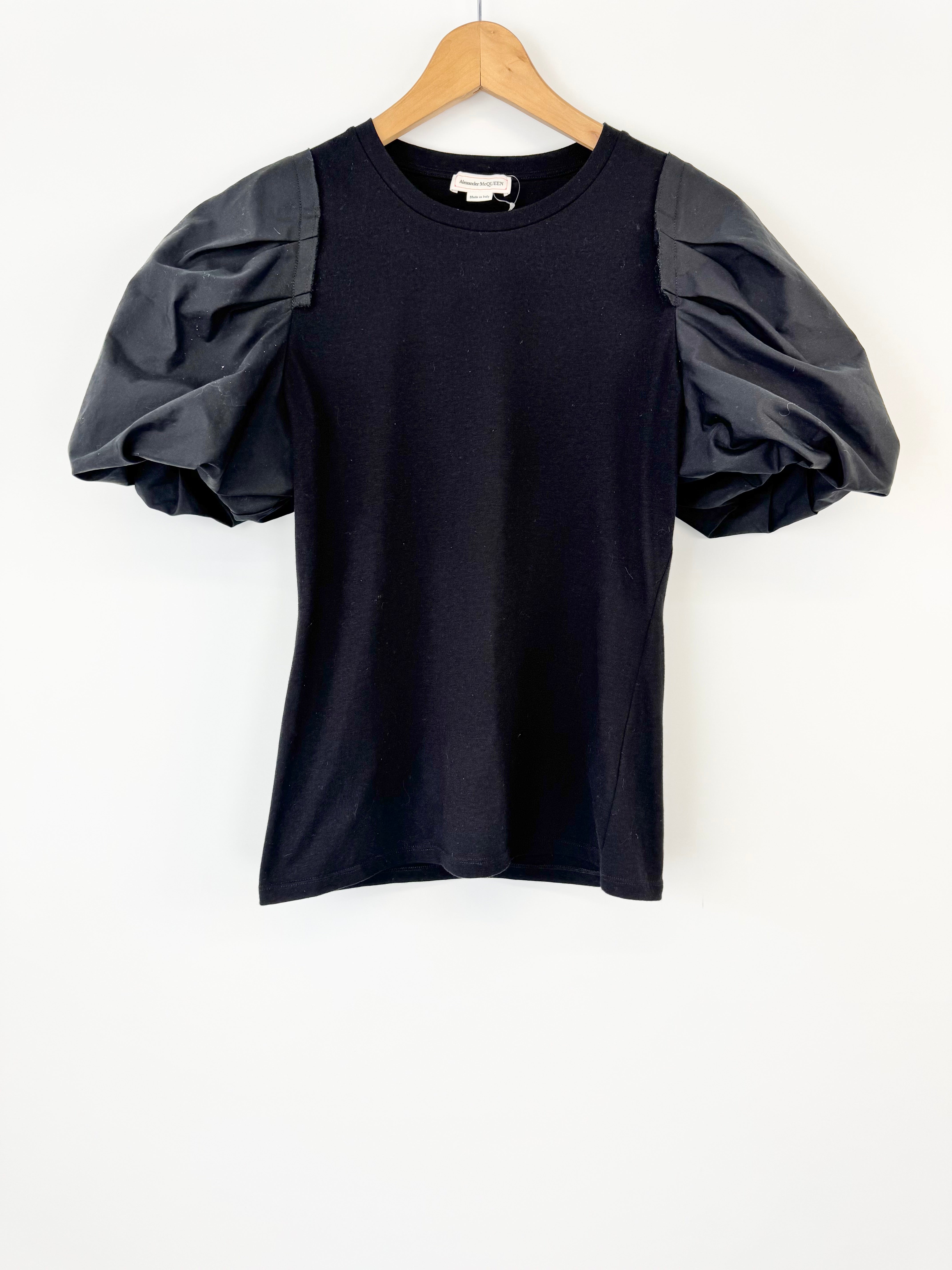 Alexander McQueen Black Puff Sleeve T-Shirt - AU10