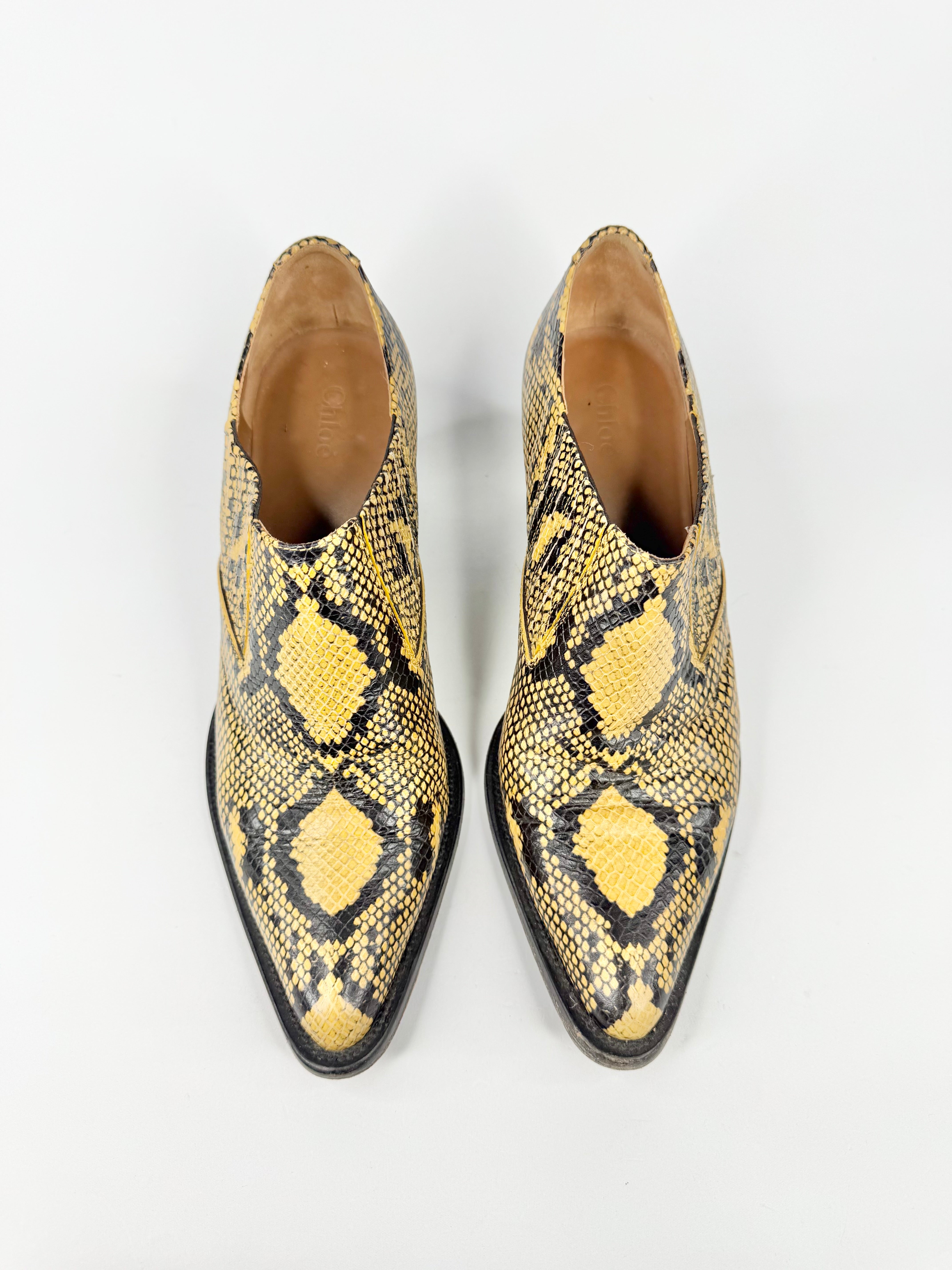 Chloé Yellow & Black Snakinskin Patterned 'Rylee' Mules - EU41