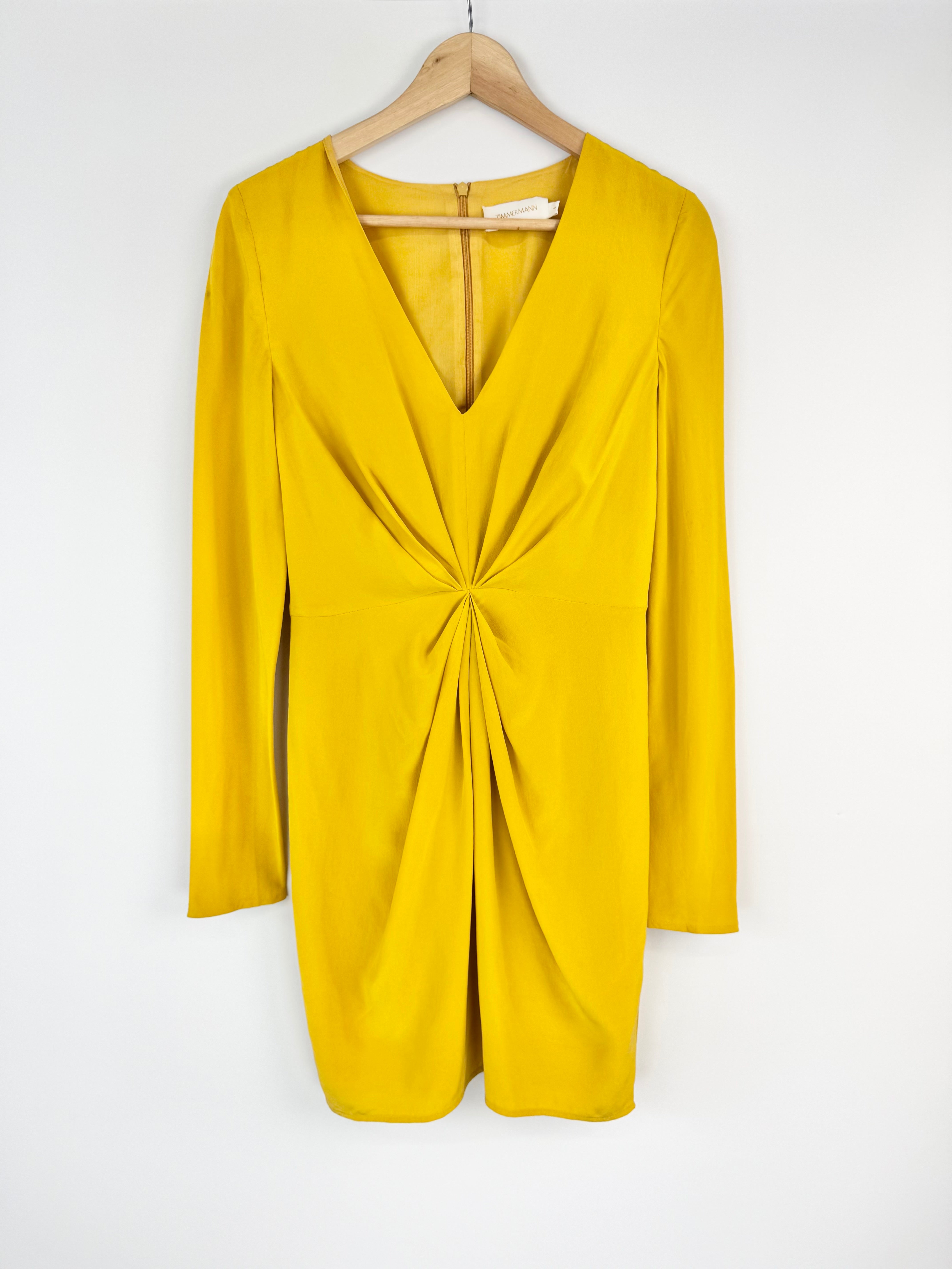 Zimmermann Mustard Yellow Long Sleeve Silk Body Con Dress - AU8/10
