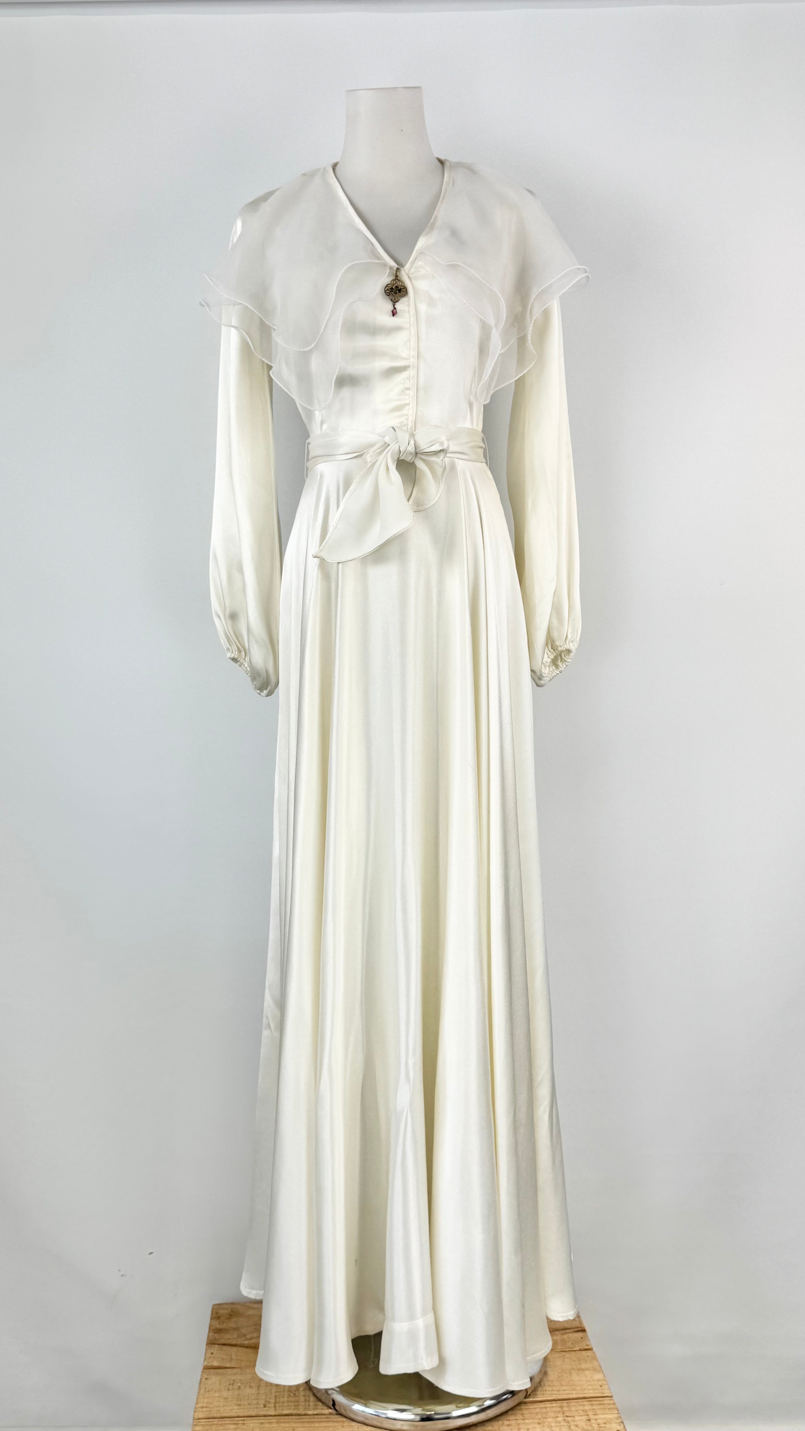 Vintage Merivale Bohemian Ivory Satin Ruffled Maxi Dress - AU8