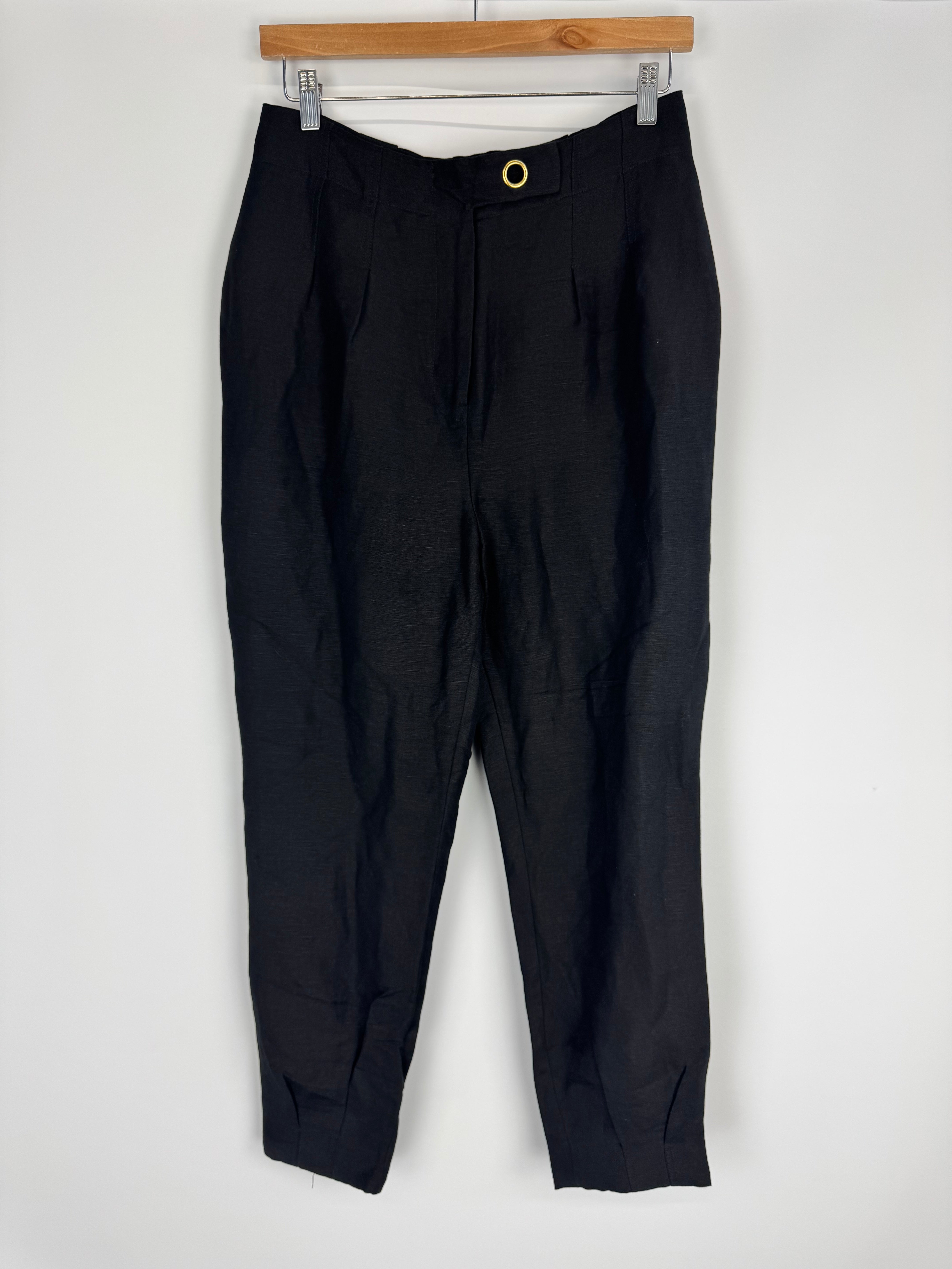 Aje Black Linen Blend Slacks - AU12