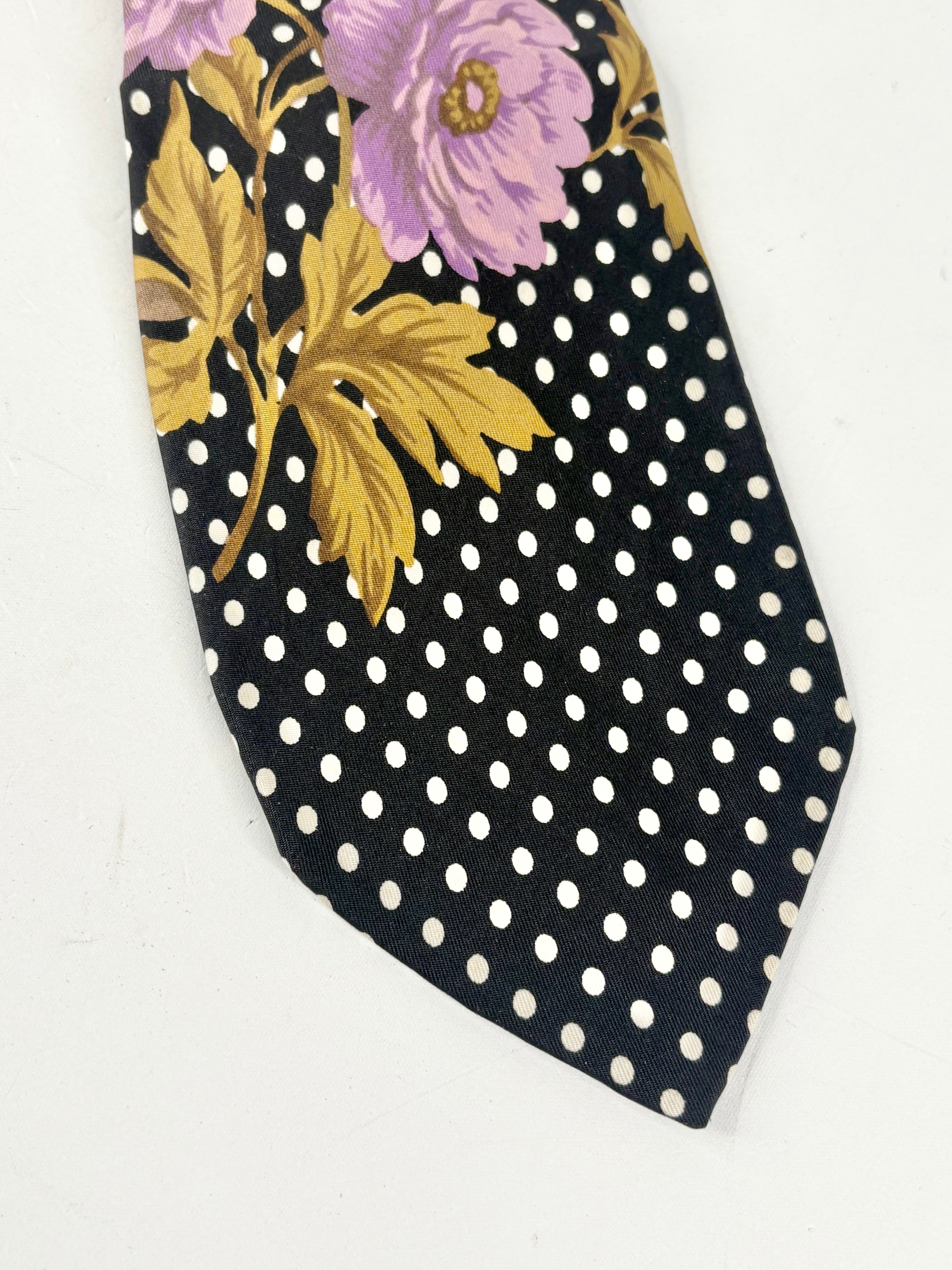 Kenzo Paris Black & White Dotted Floral Silk Tie