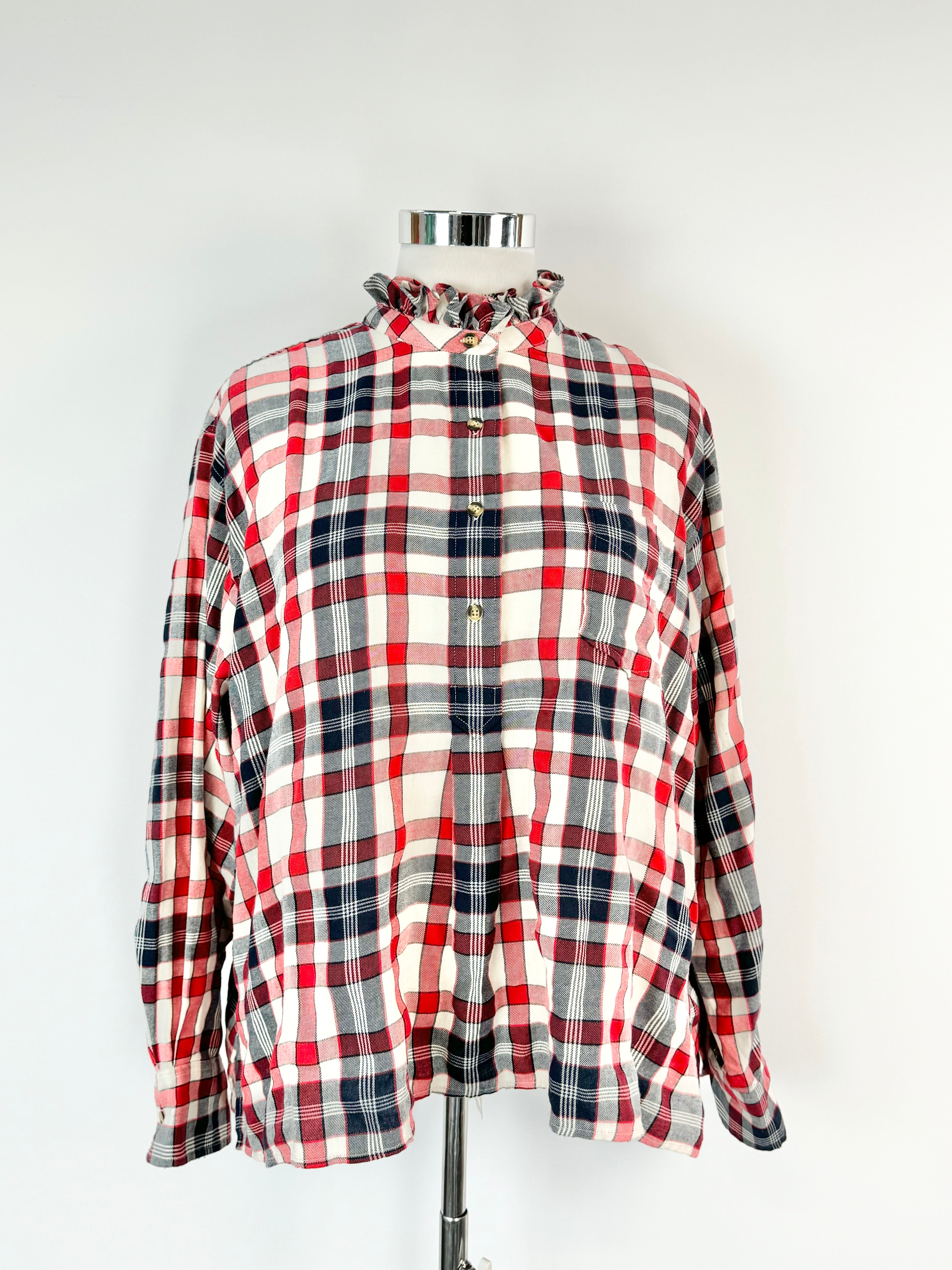 Alessandria Burnt Orange Plaid Ruffle Trim Blouse - AU16