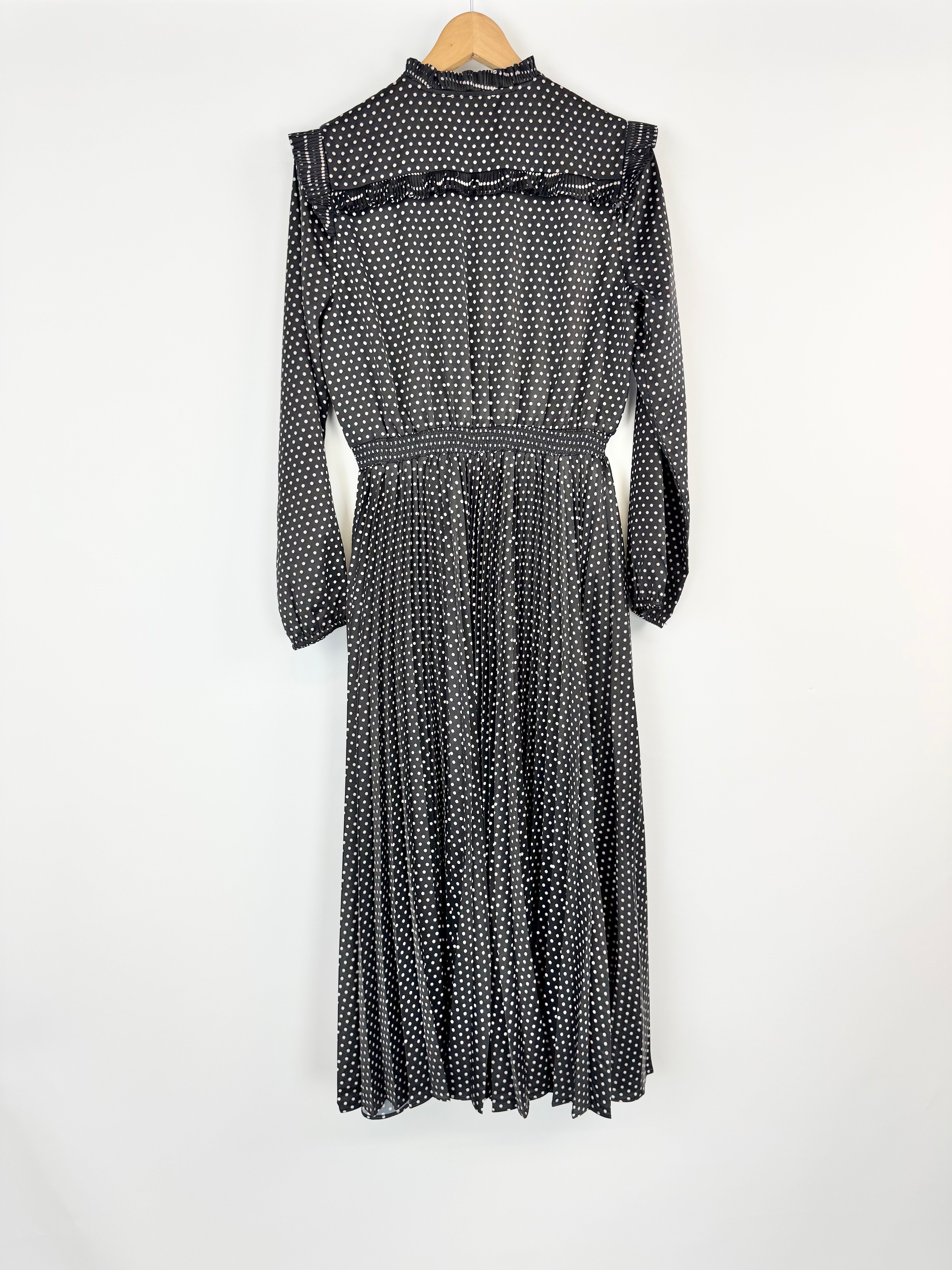 Vintage Sandro Black & White Polka Dot Maxi Dress - AU10