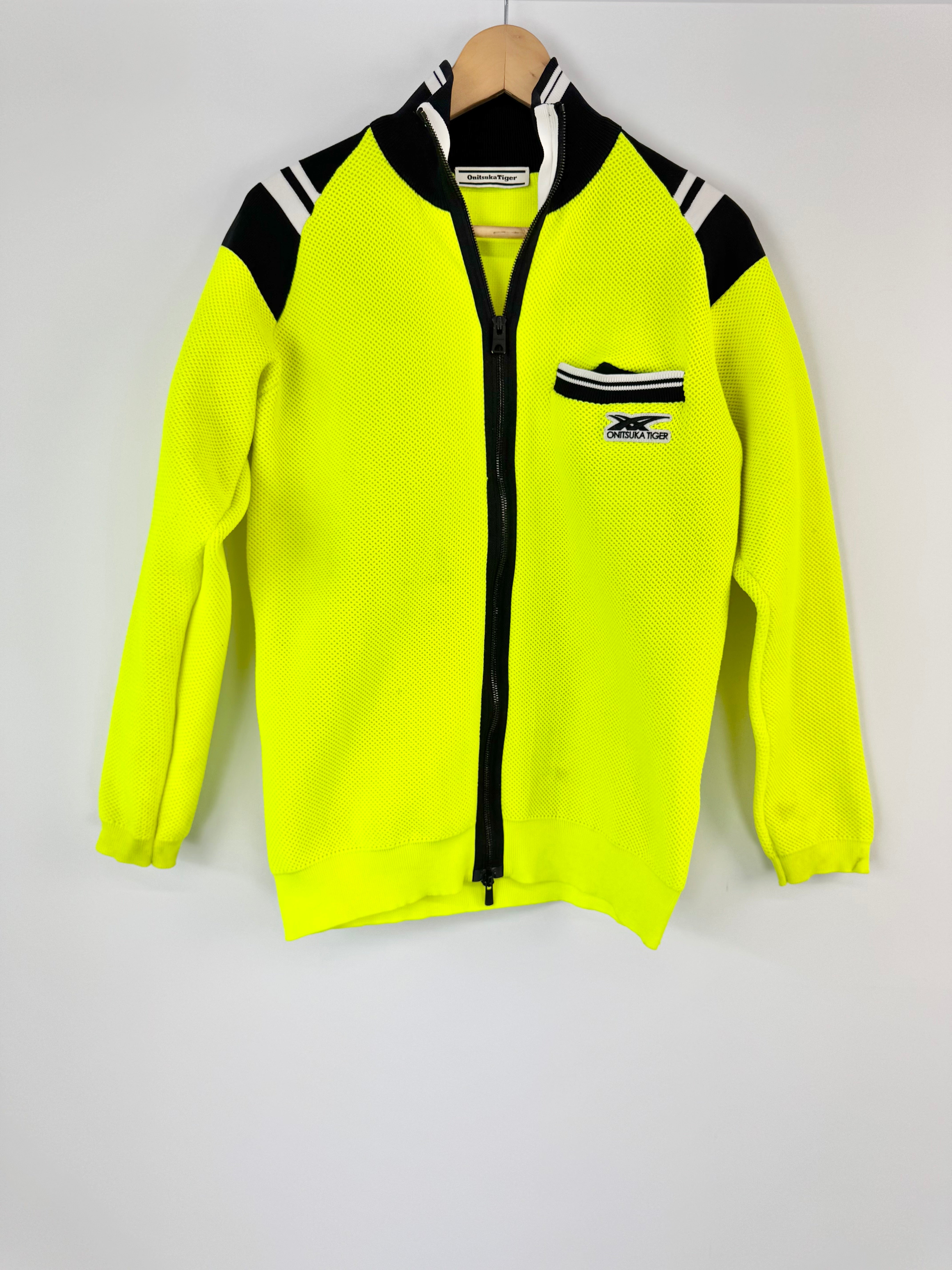 Onitsuka Tiger Flurecent Lime Green Zippered Jacket - Size M