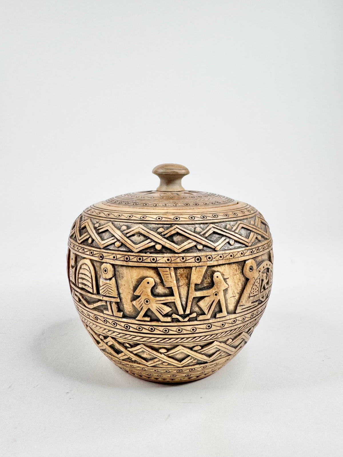 Stone Carved Brown Glazed Covered Box