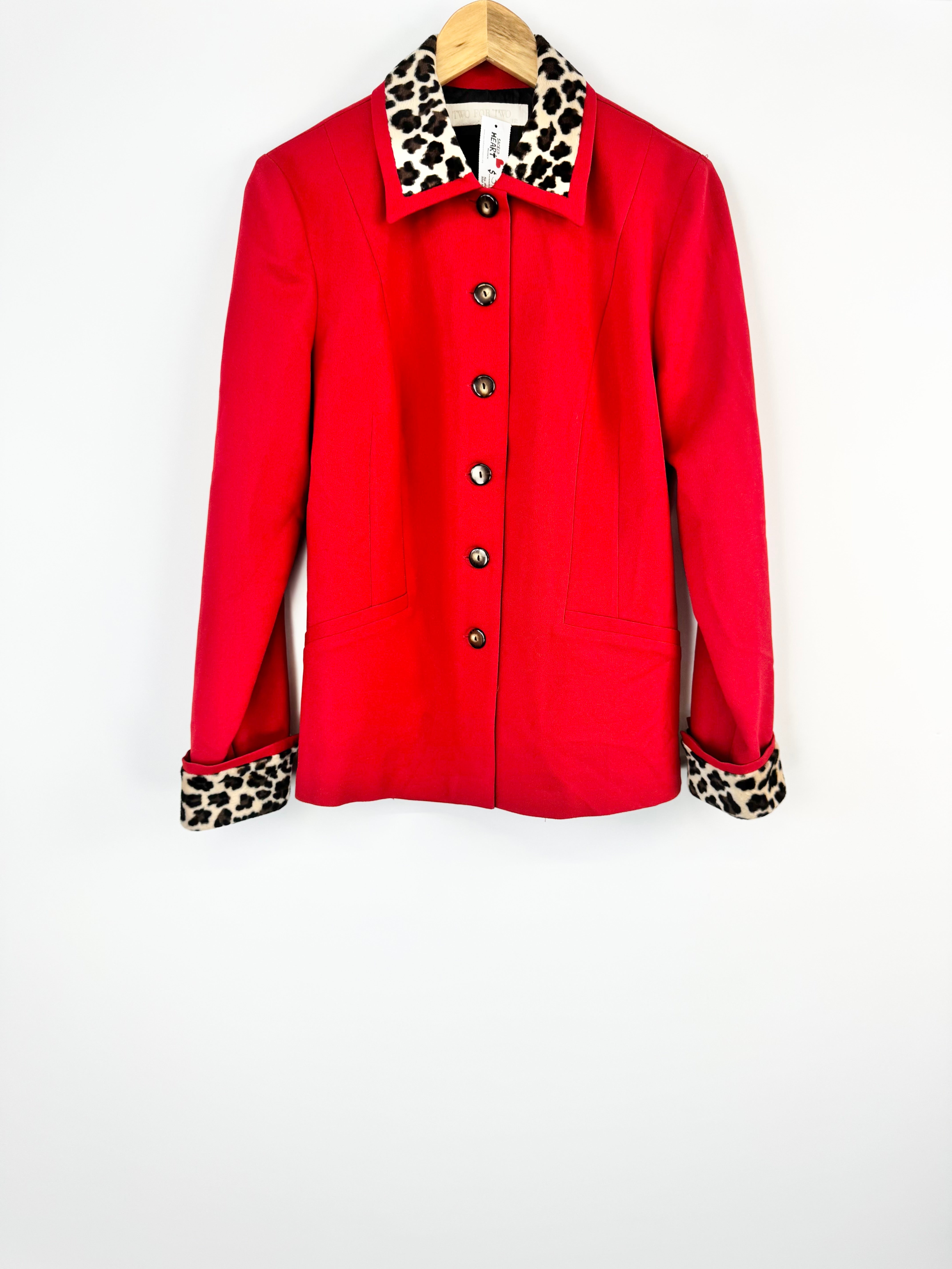 Vintage Two for Two Crimson Leopard Print Collar Jacket - AU12
