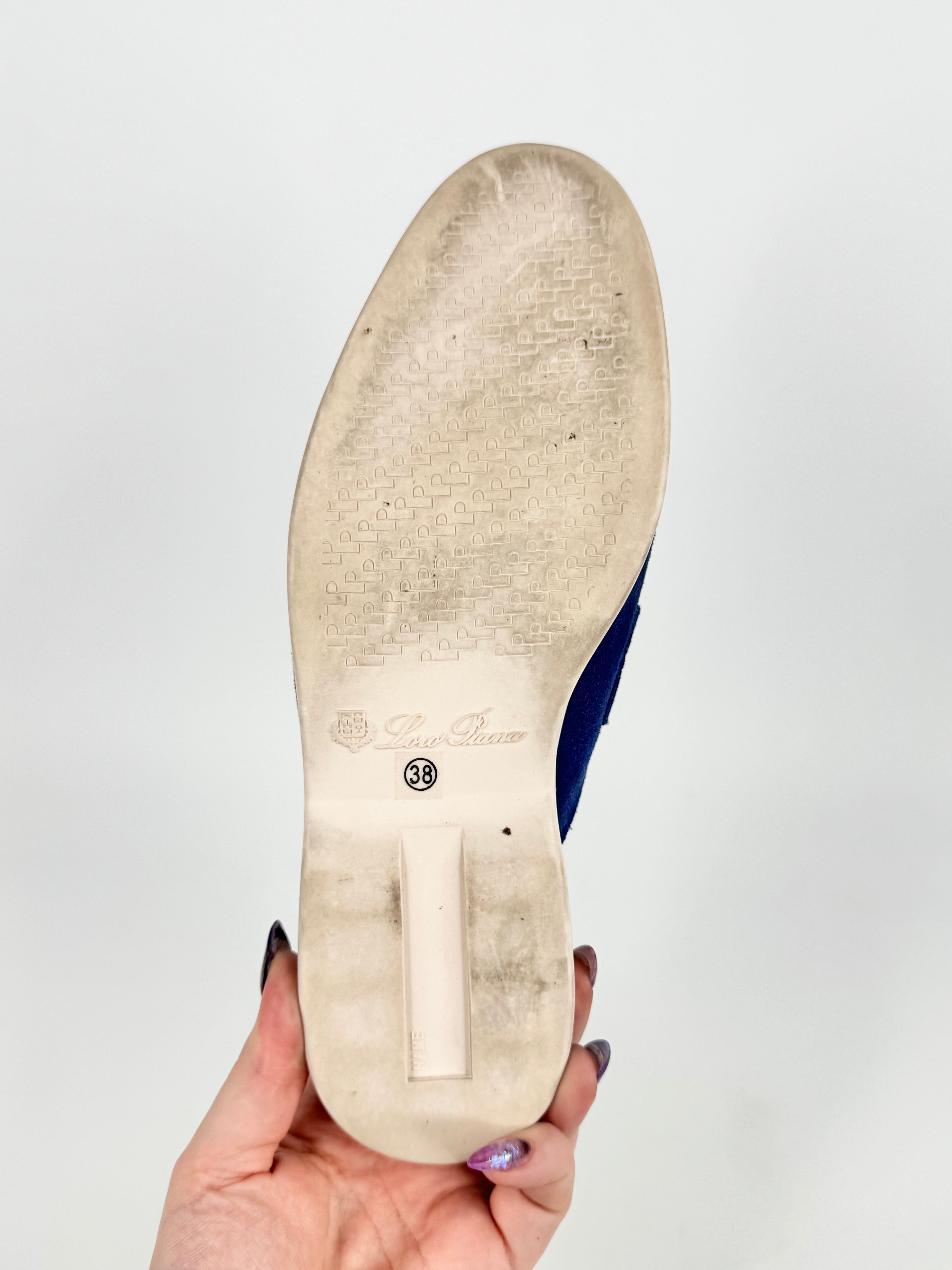 Loro Piana Blue Suede Babouche Charm Embellished Mules - EU38