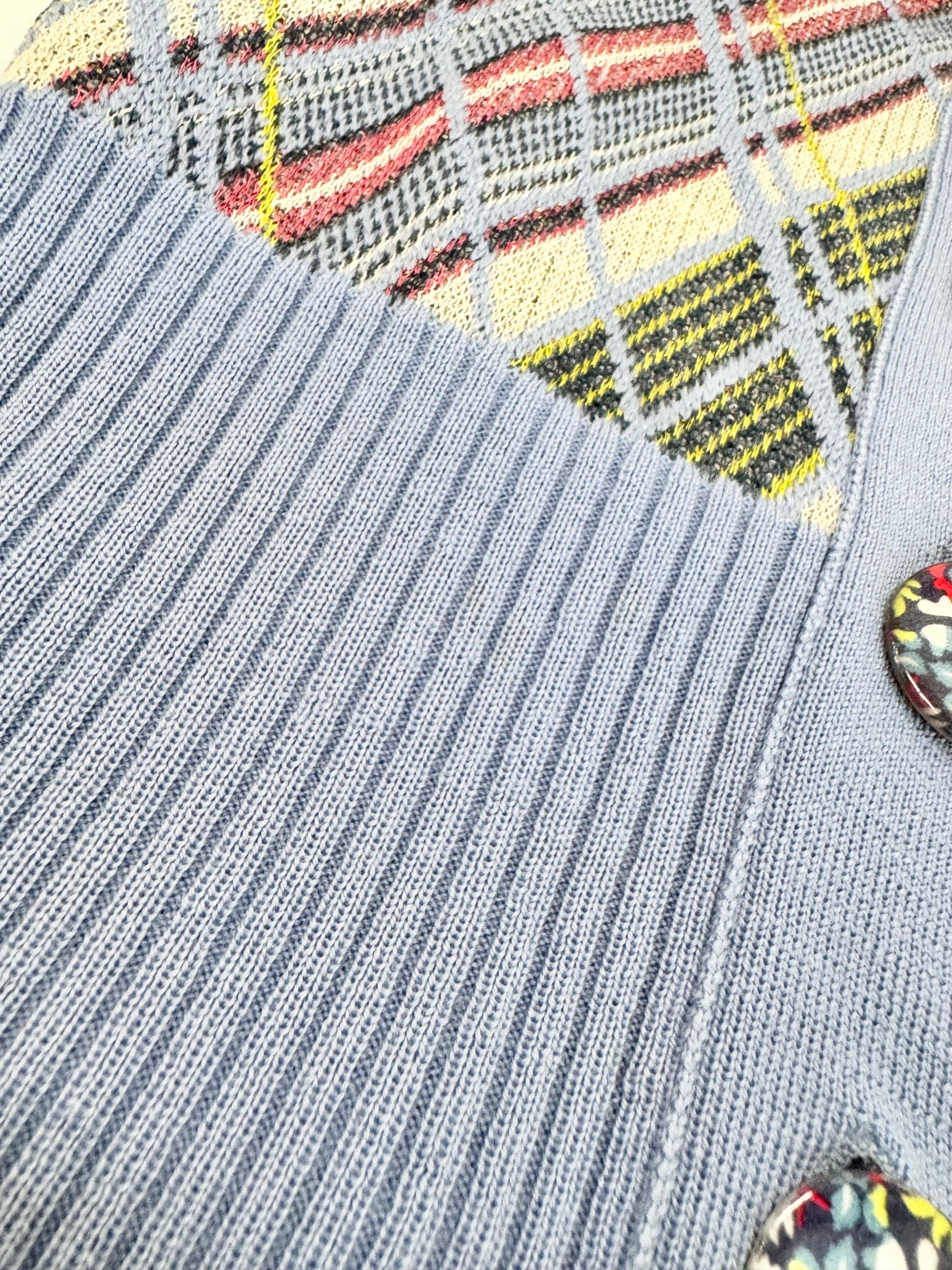Kenzo Pale Blue Plaid Patterned Knit Cardigan - AU8