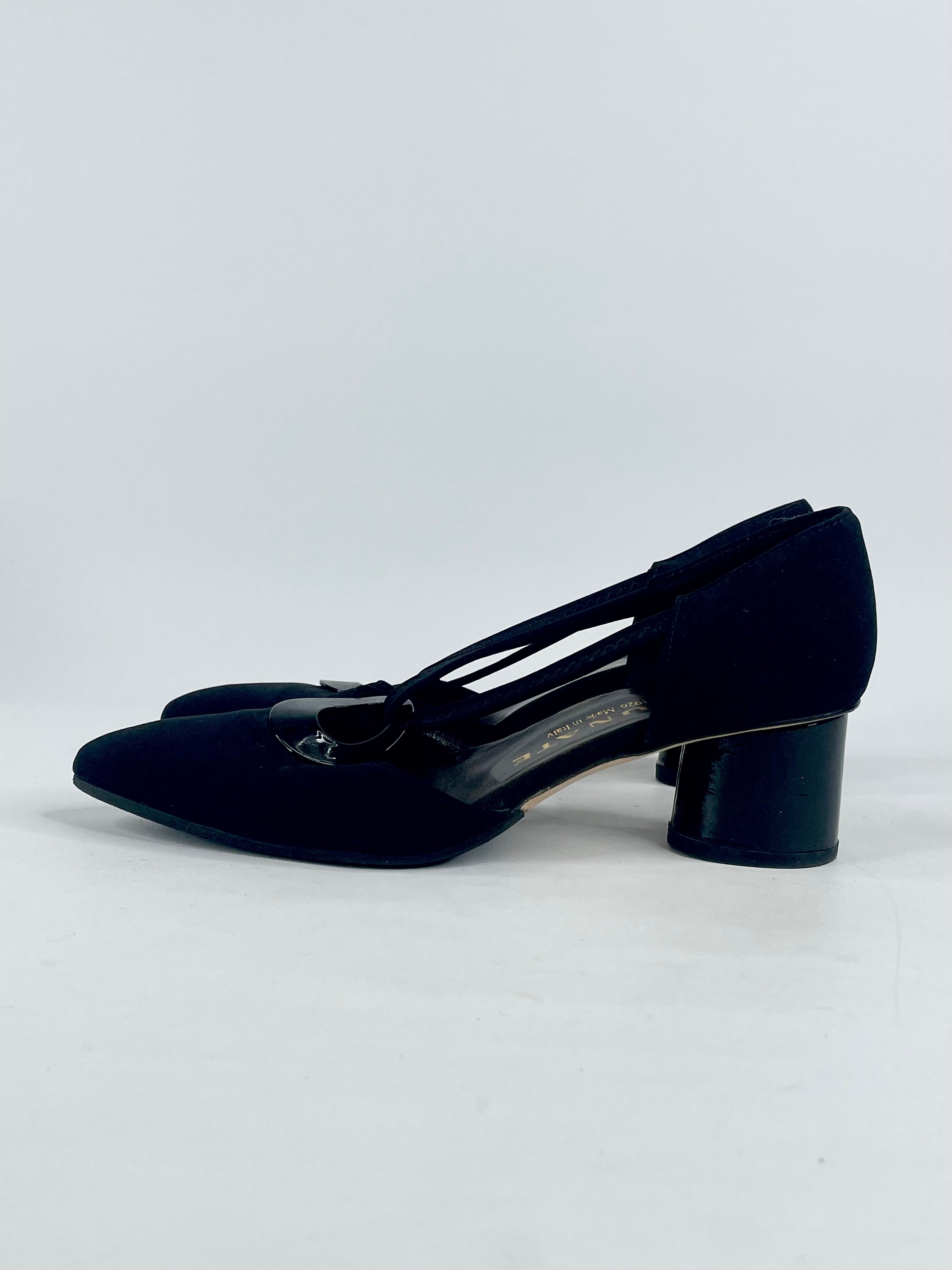 Brunate Black Leather & Neoprene Pointed Toe Pumps - EU36