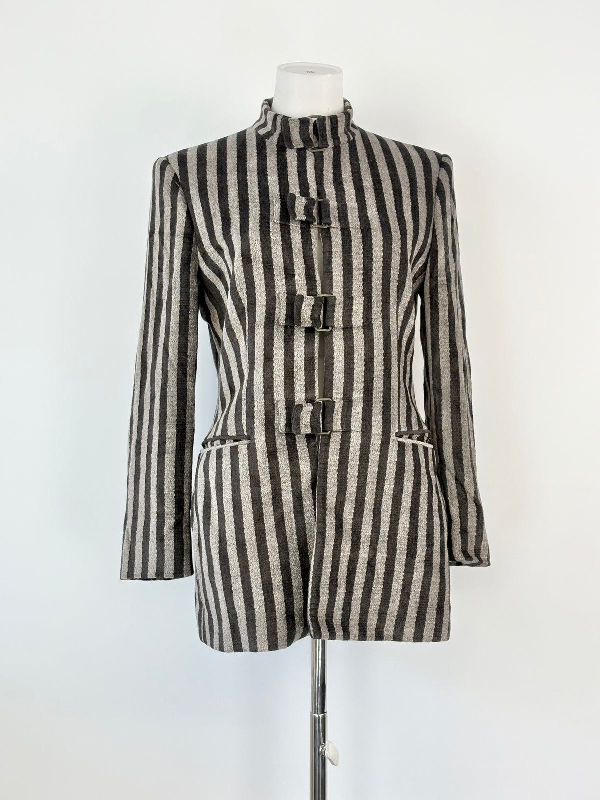 Giorgio Armani Black & Grey Striped Wool-Blend Jacket - AU10
